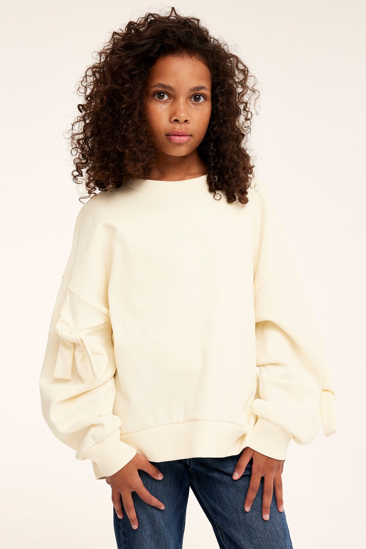 Sweatshirt med sløyfer - Offwhite - 1