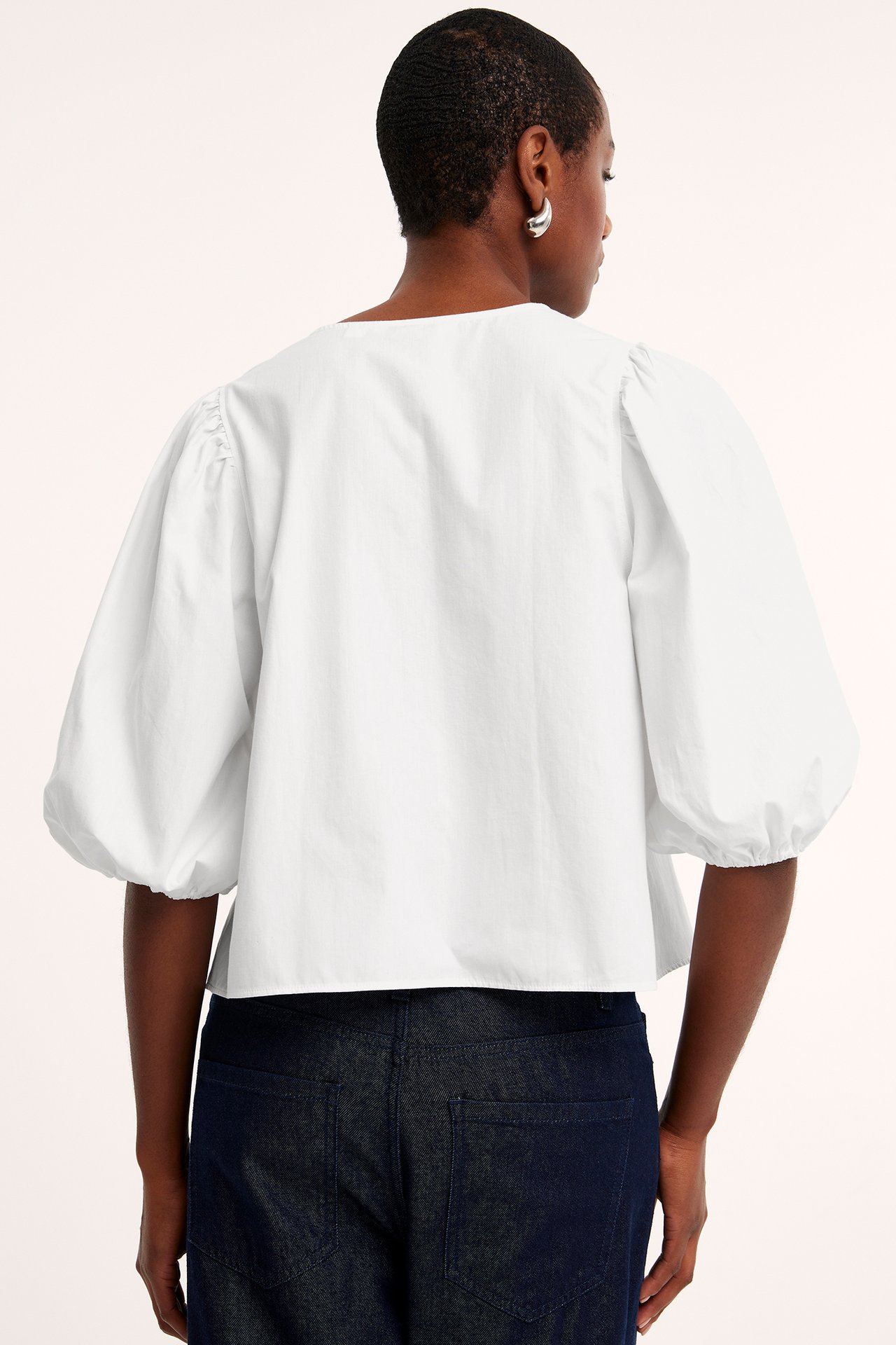 Bluse med knyting foran - Offwhite - 4
