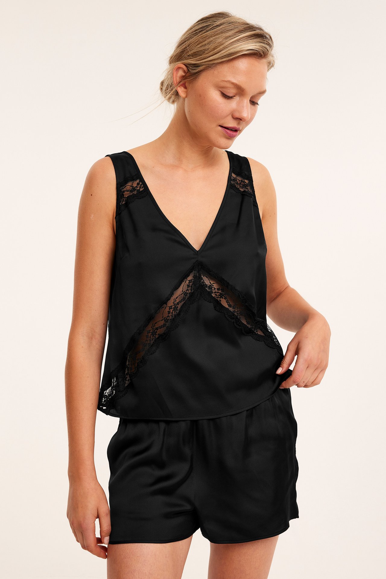Satinpyjamas - Svart - 2