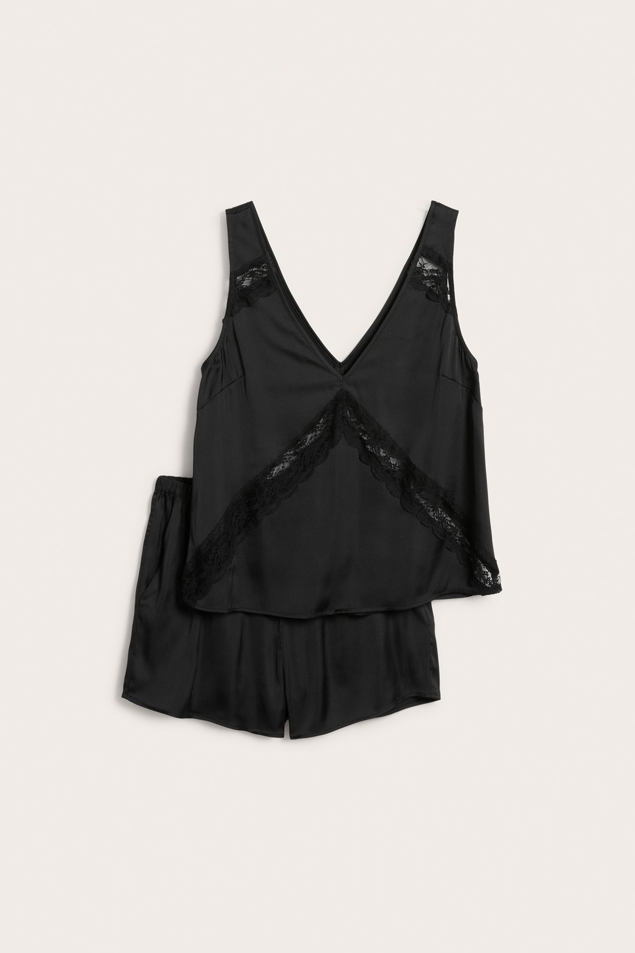 Satinpyjamas - Svart - 7