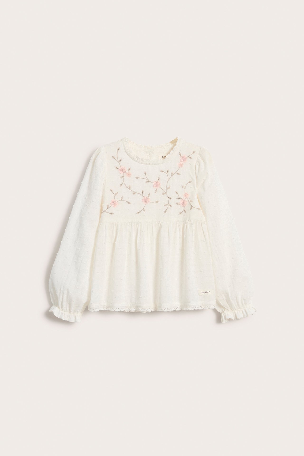 Vevd bluse med brodering - Offwhite - 2