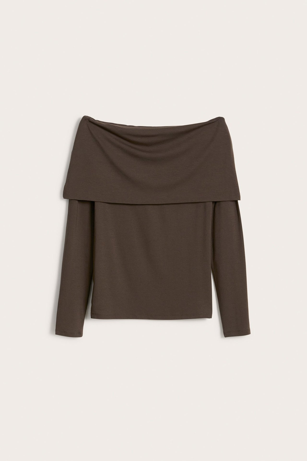 Långärmad off shoulder topp - Mörkbrun - 7