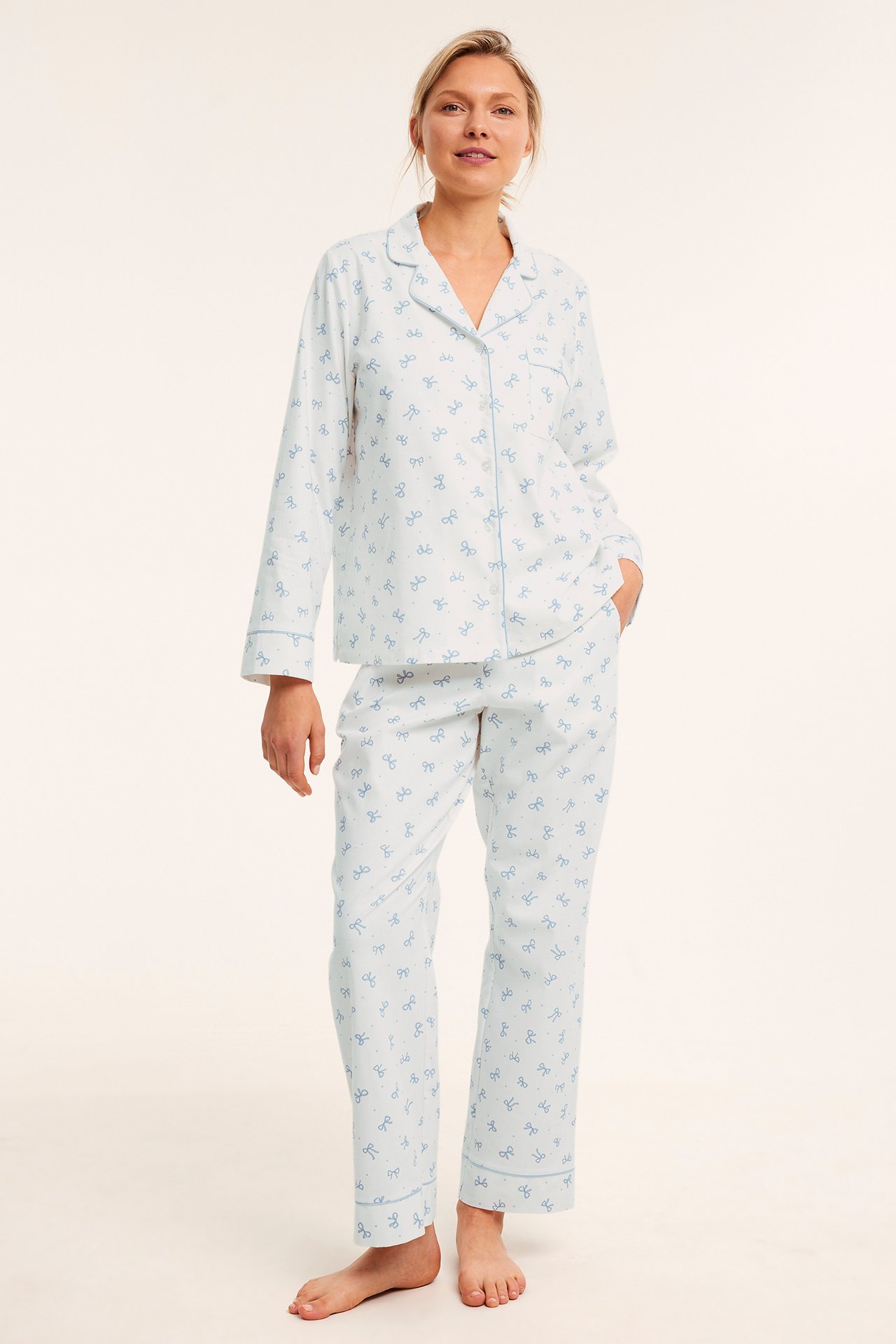 Mönstrad flanellpyjamas - Offwhite - 180cm / Storlek: S - 1