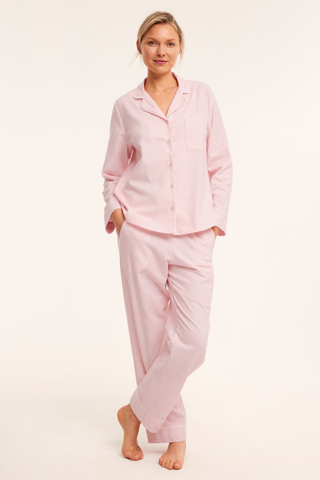 Kuvioitu flanellipyjama - Pinkki - 180cm / Storlek: S - 2