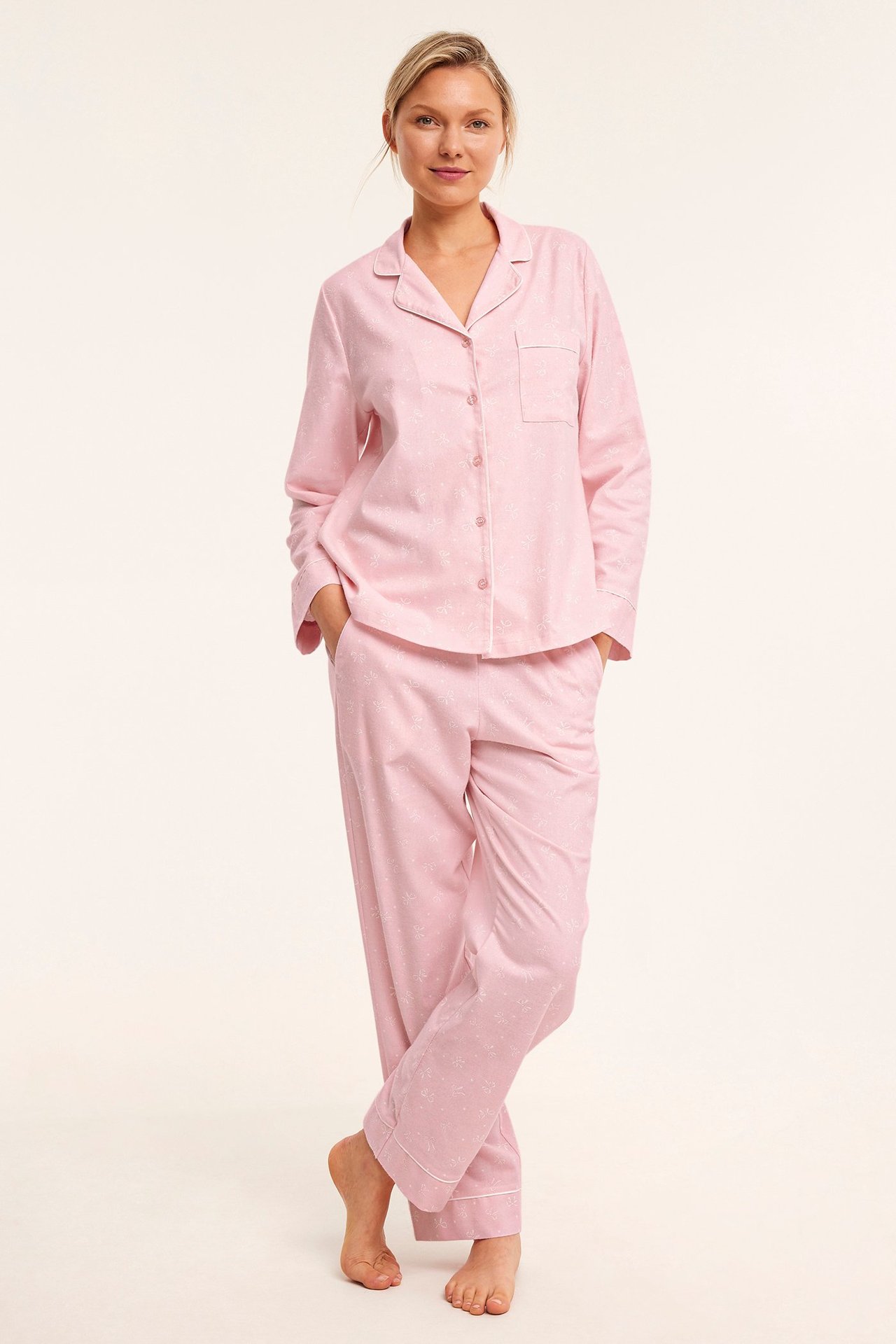 Mönstrad flanellpyjamas - Rosa - 4