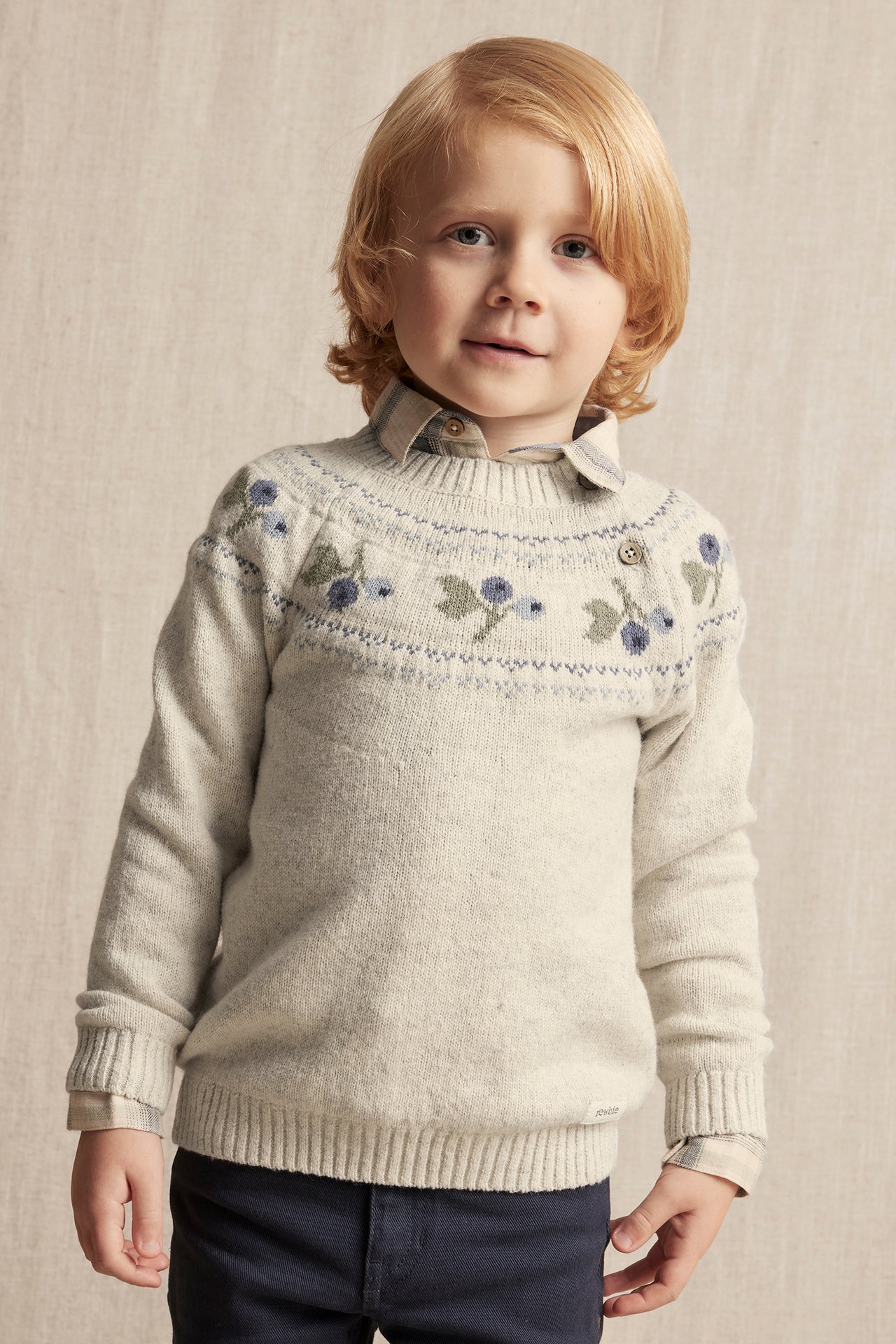Strikkegenser i ullblanding - Melert beige - 1