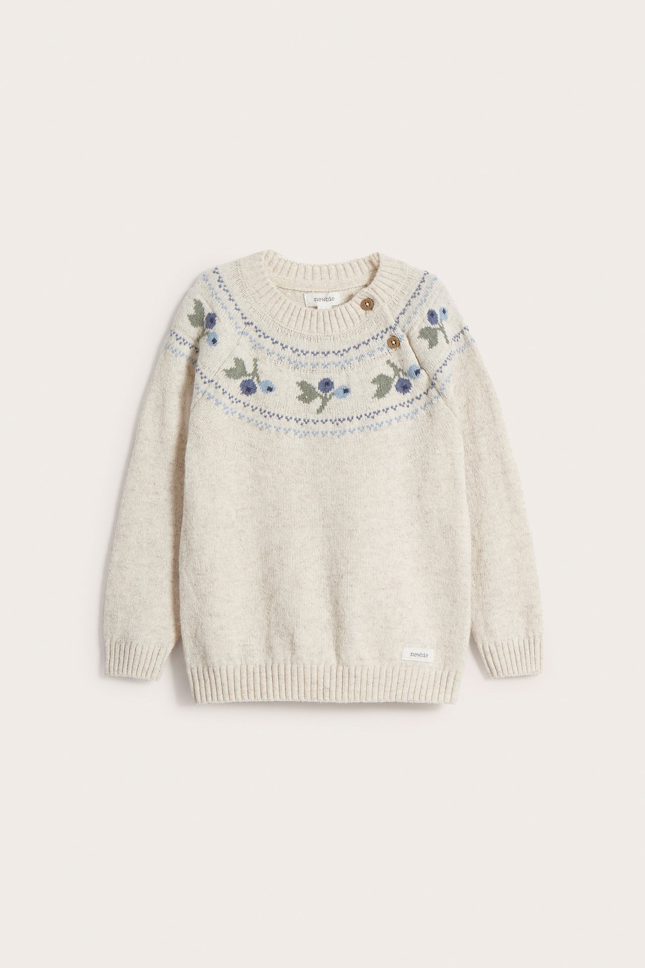 Strikkegenser i ullblanding - Melert beige - 5
