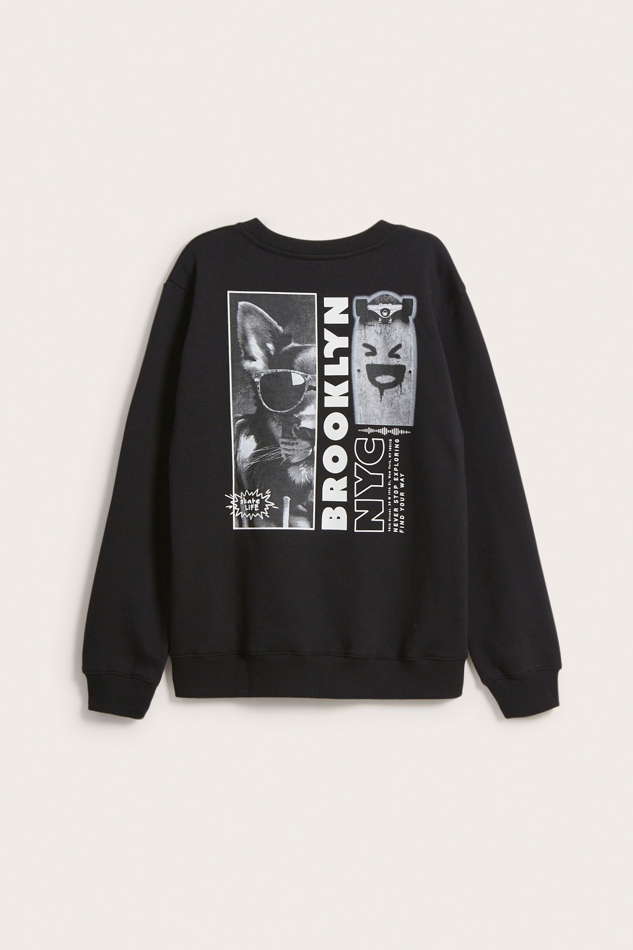 Sweatshirt med trykk på ryggen - Svart - 6