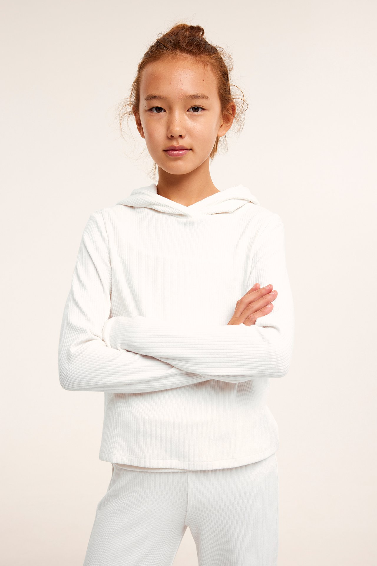 Strikket hettegenser - Offwhite - 3