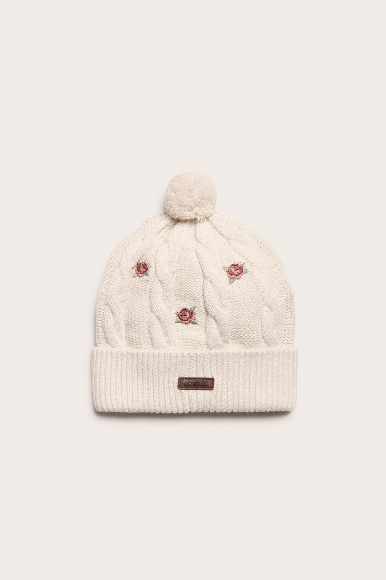 Lue med broderte roser - Lys beige - 1