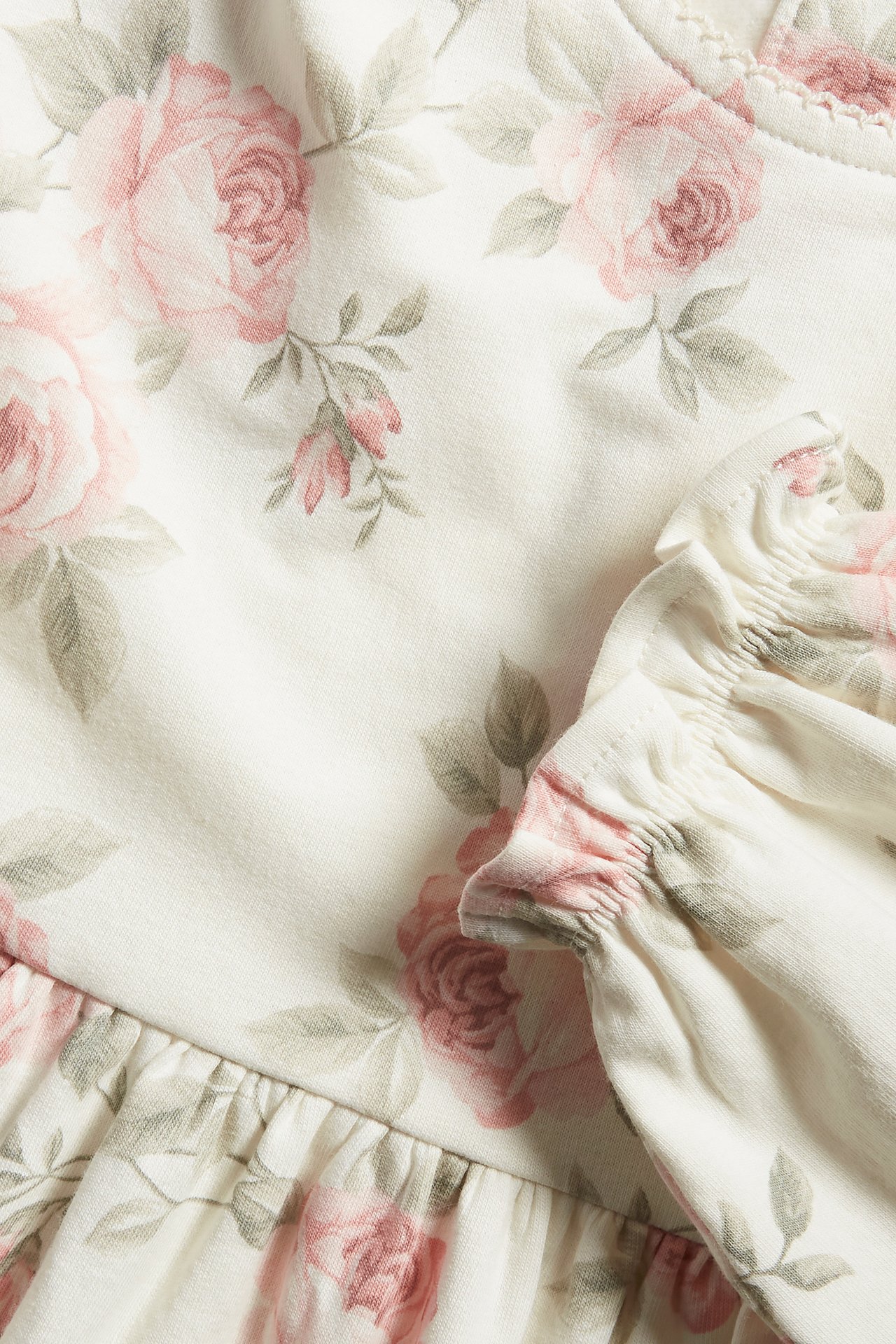 Rosmönstrad klänning - Offwhite - 1