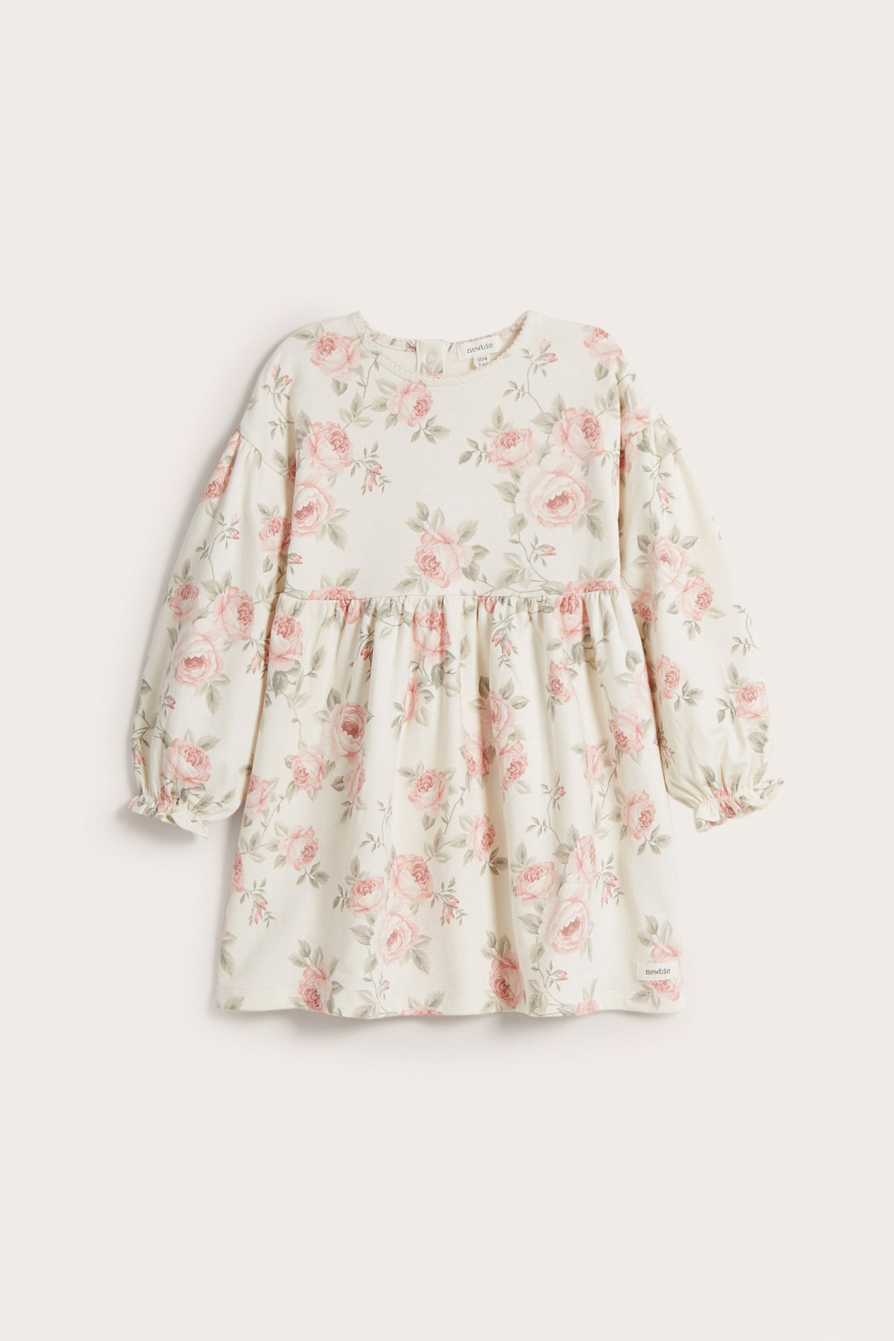 Rosmönstrad klänning - Offwhite - 2