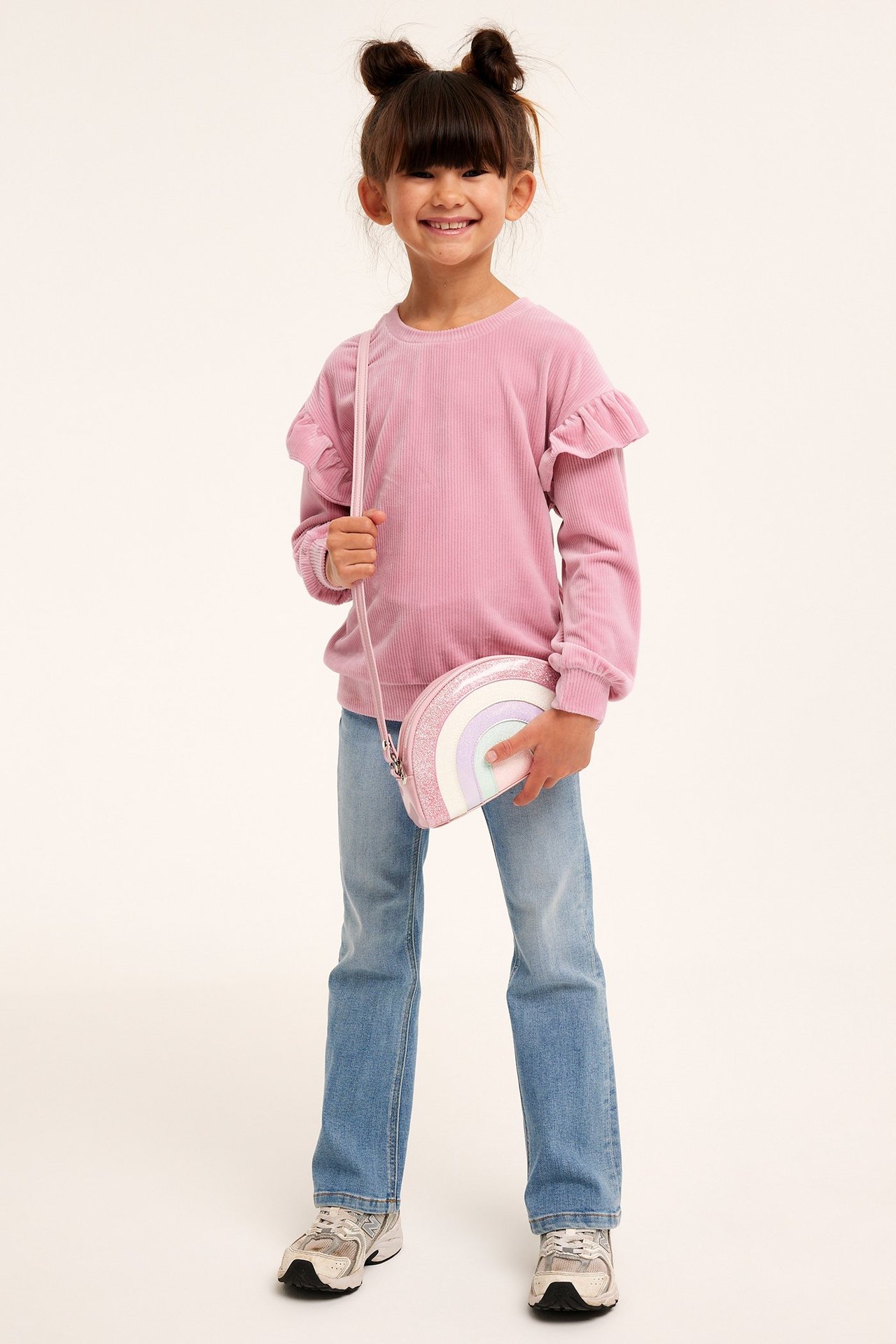 Velour sweatshirt med volanger - Rosa - 4