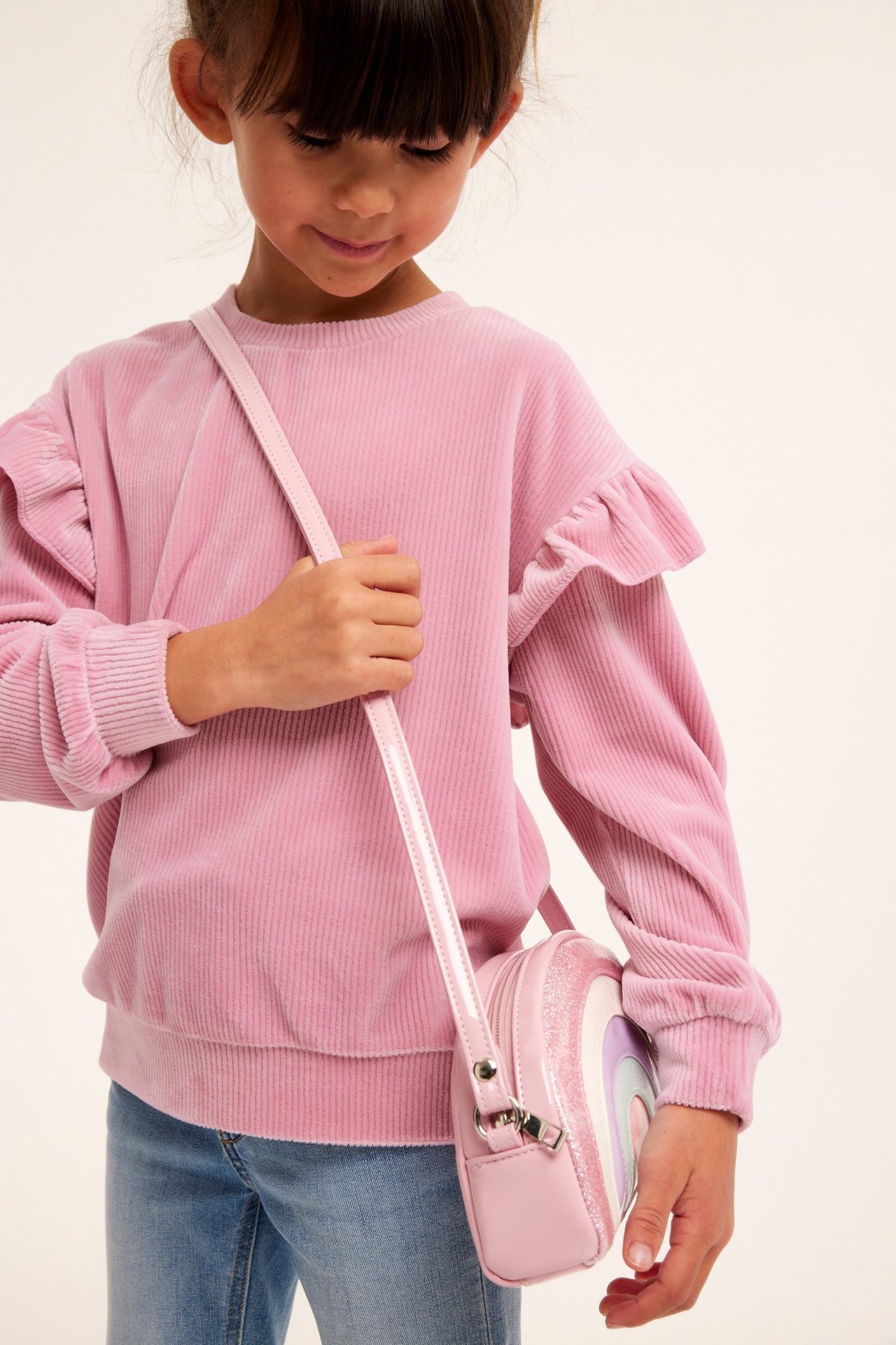 Velour sweatshirt med volanger - Rosa - 5