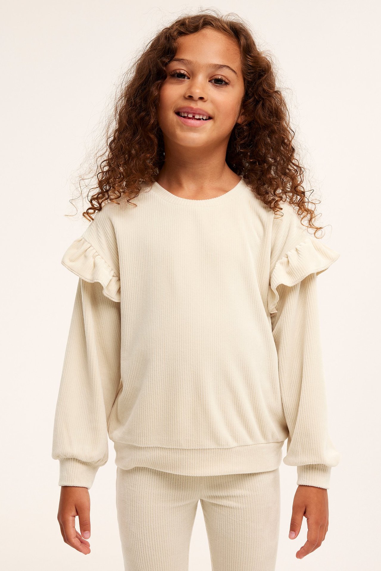 Velursweatshirt med volanger - Beige - 1