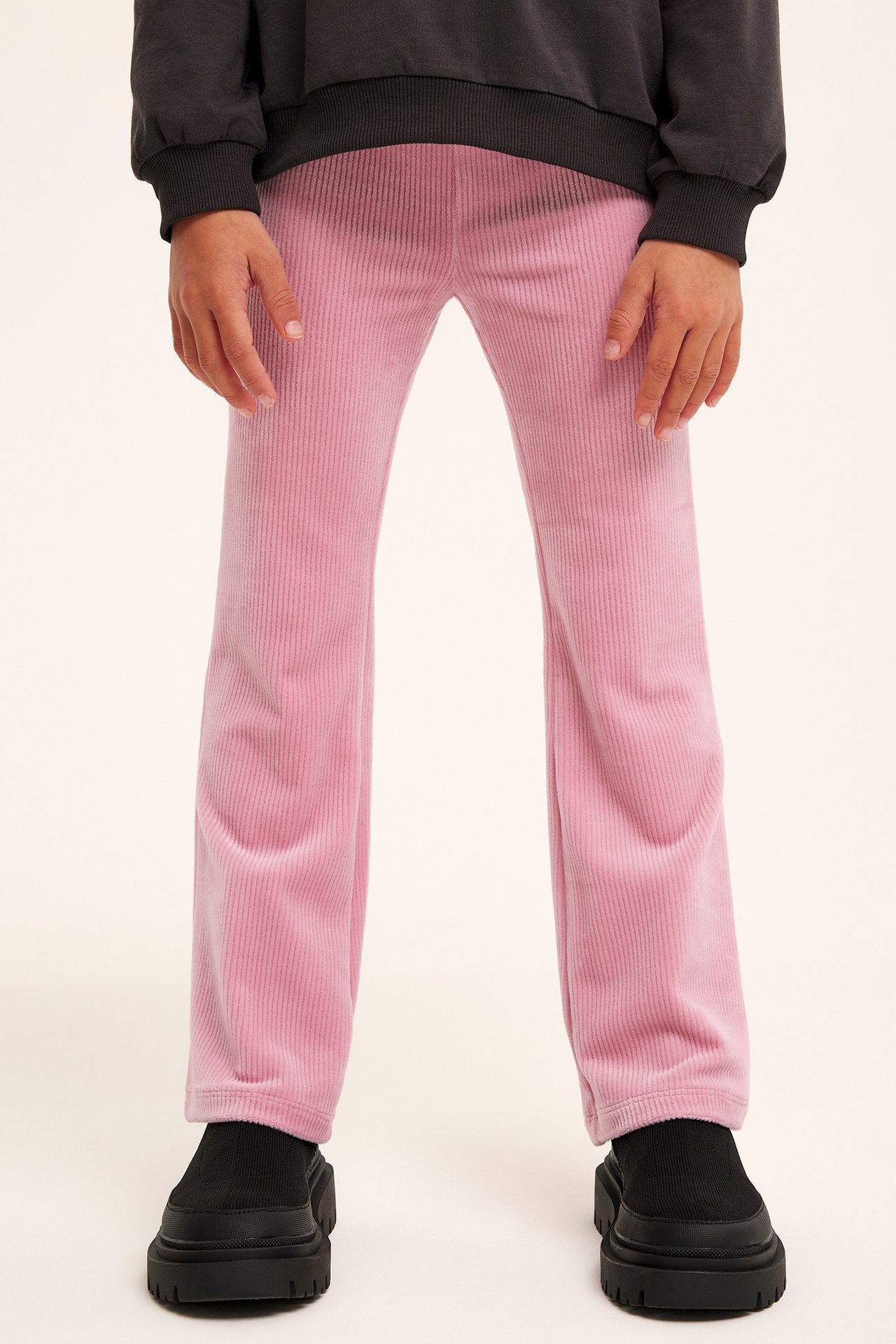 Ribatut levenevät veluurileggingsit - Pinkki - 2