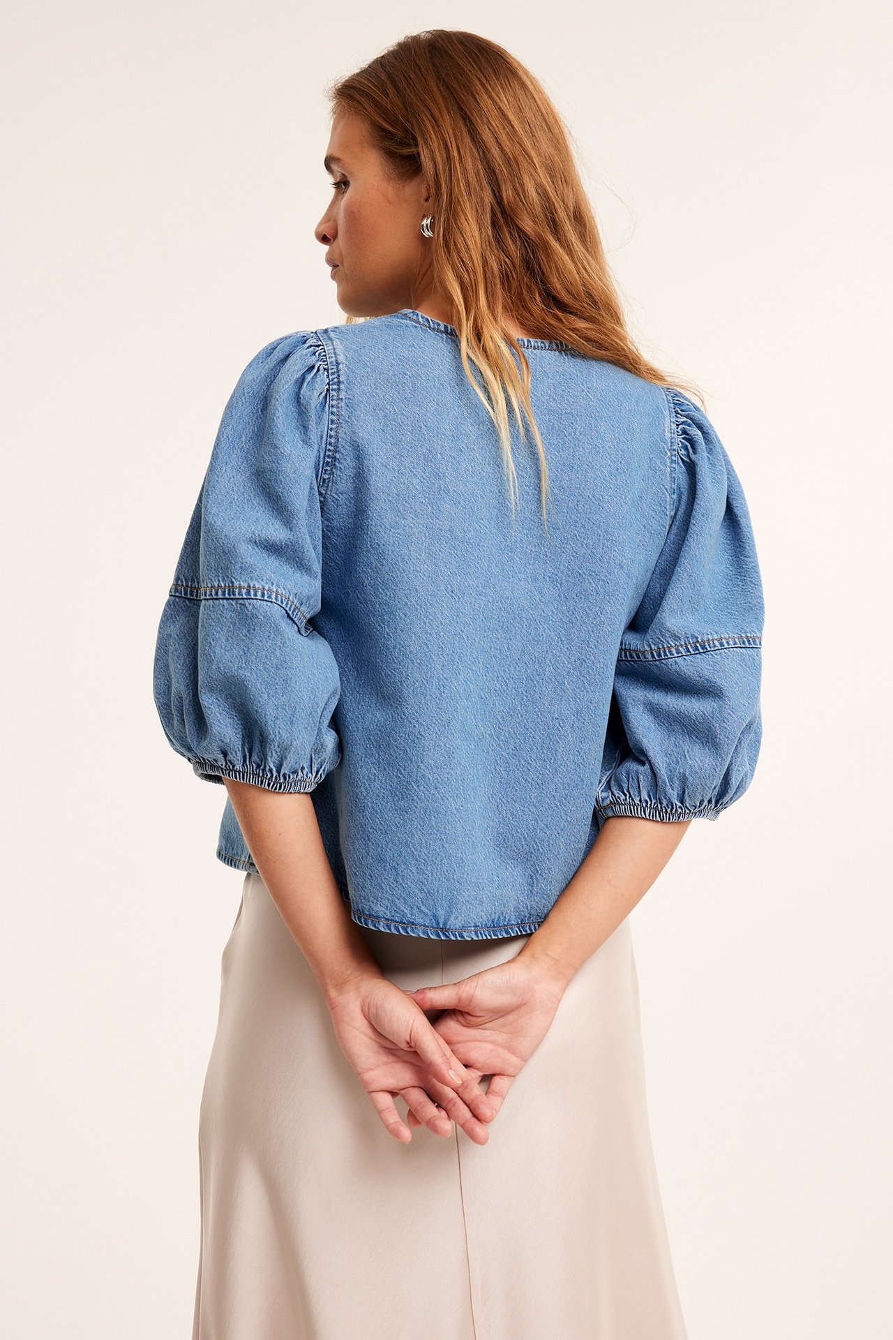 Blus med knytning fram - Denim - 179cm / Storlek: S - 6