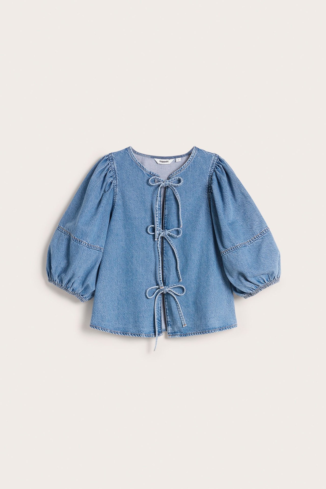 Blus med knytning fram - Denim - 2