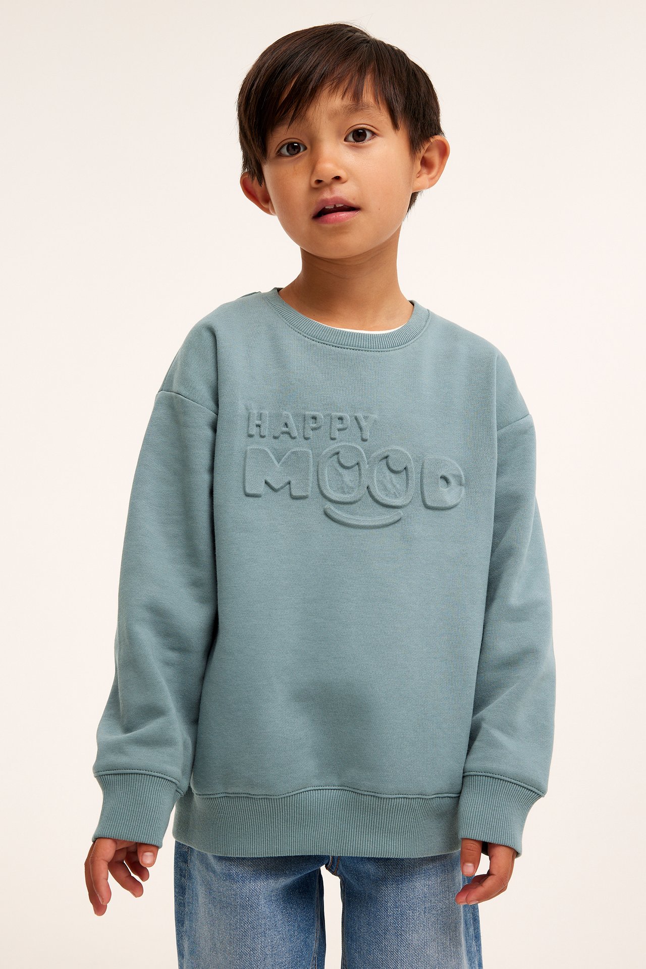 Sweatshirt med präglat texttryck - Mörkturkos - 3