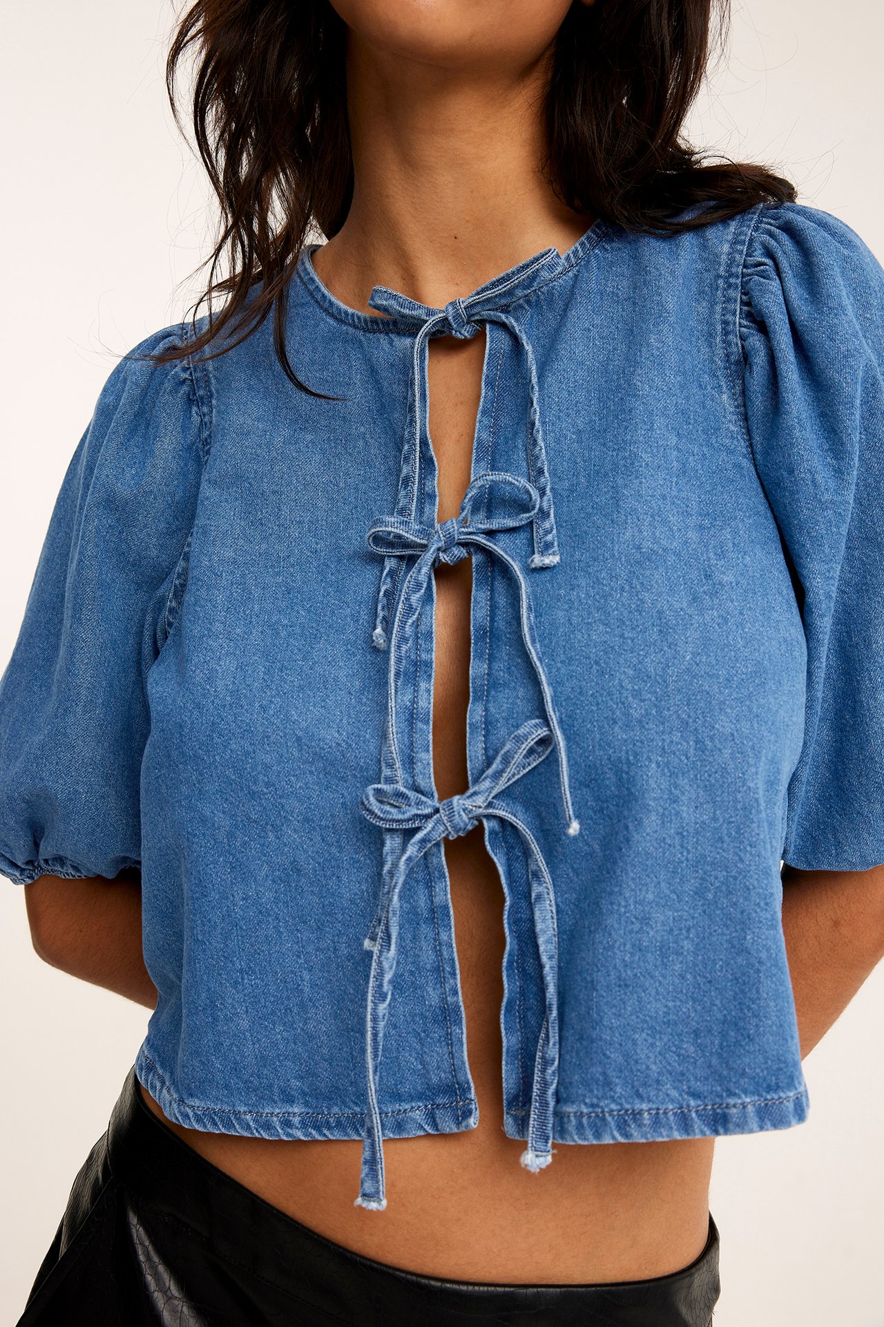 Bluse med knyting - Denim - 180cm / Storlek: M - 4