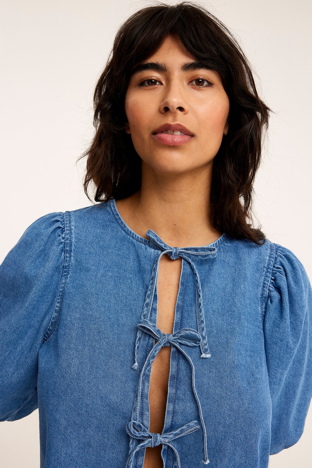 Blus med knytning - Denim - 180cm / Storlek: M - 5