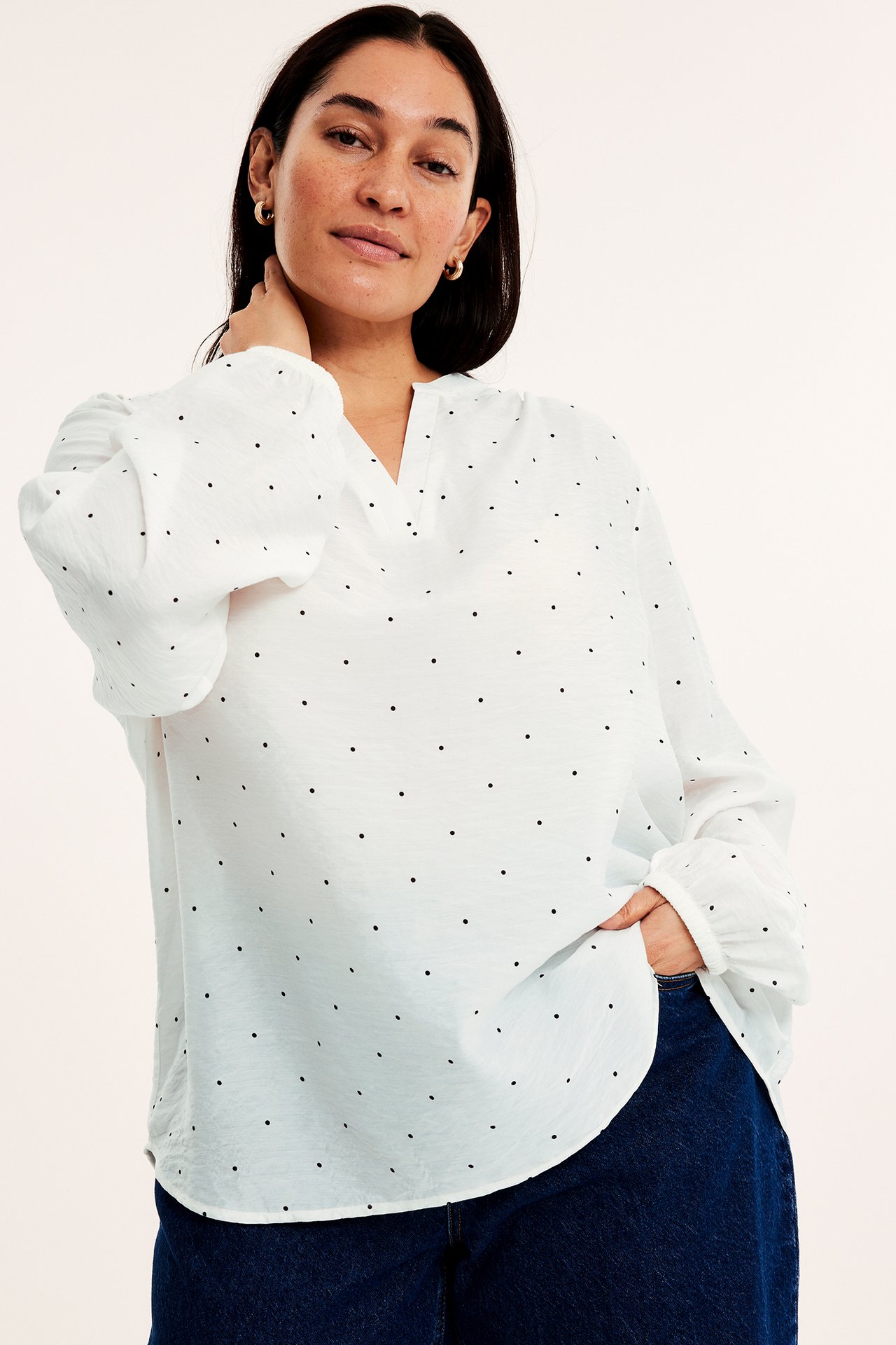 Mønstret bluse - Offwhite - 173cm / Storlek: XL - 4