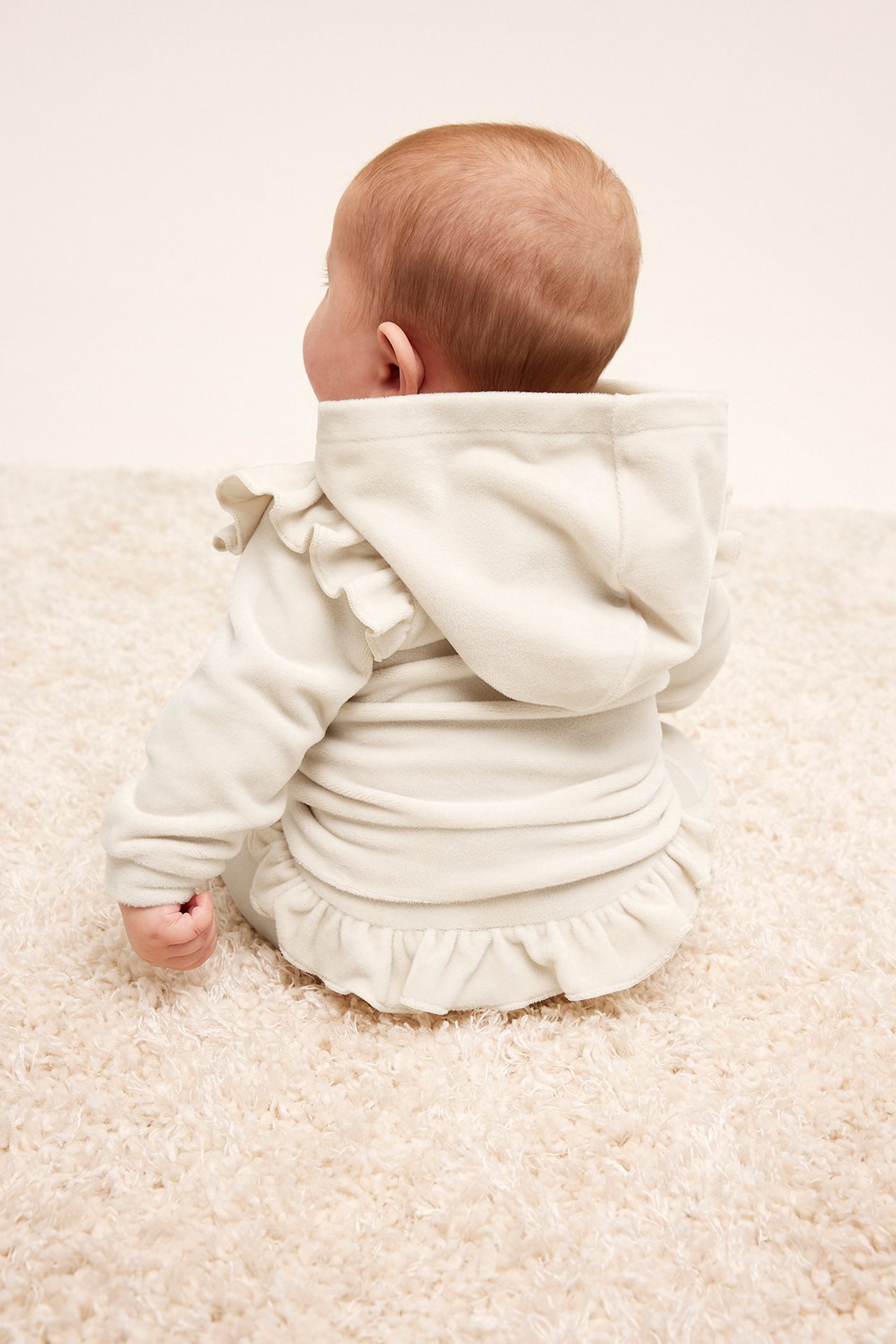 Hettegenser i velur til baby - Lys beige - 4