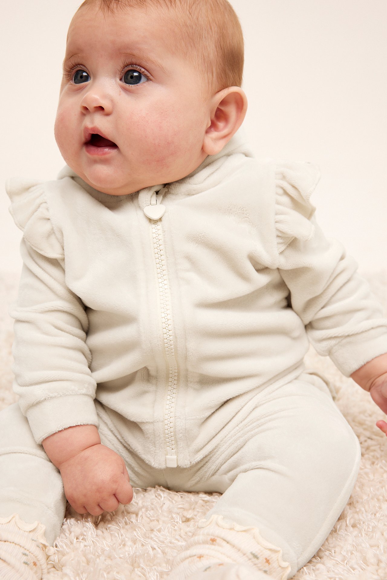 Hoodie i velour baby - Ljusbeige - 1