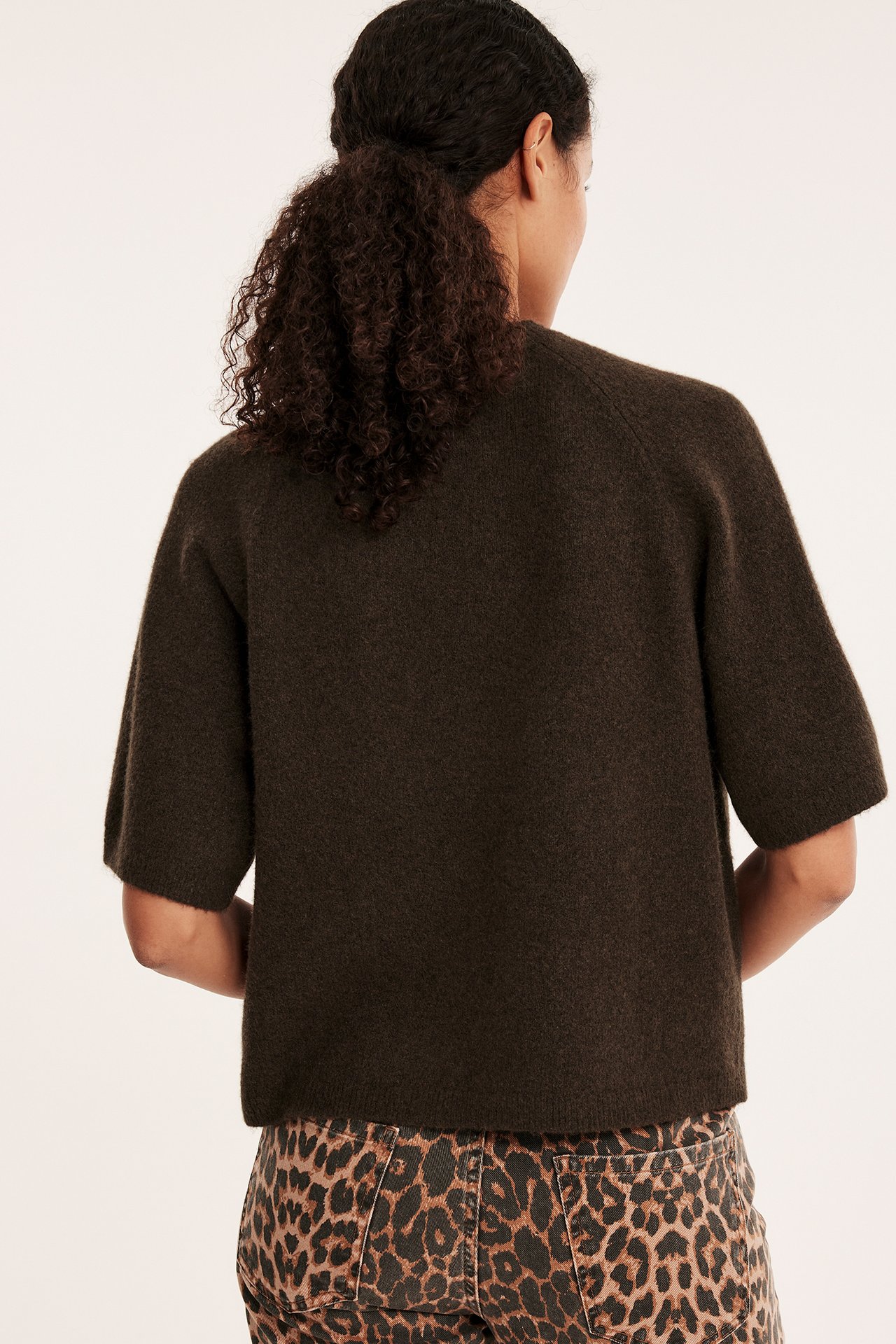 Oversized stickad t-shirt - Brunmelerad - 2