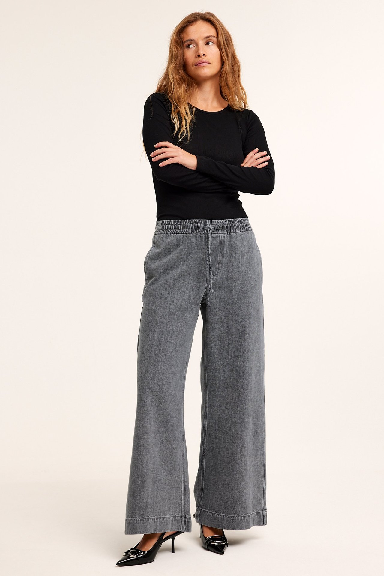 Wide jeans high waist - Silvergrå - 179cm / Storlek: 38 - 1