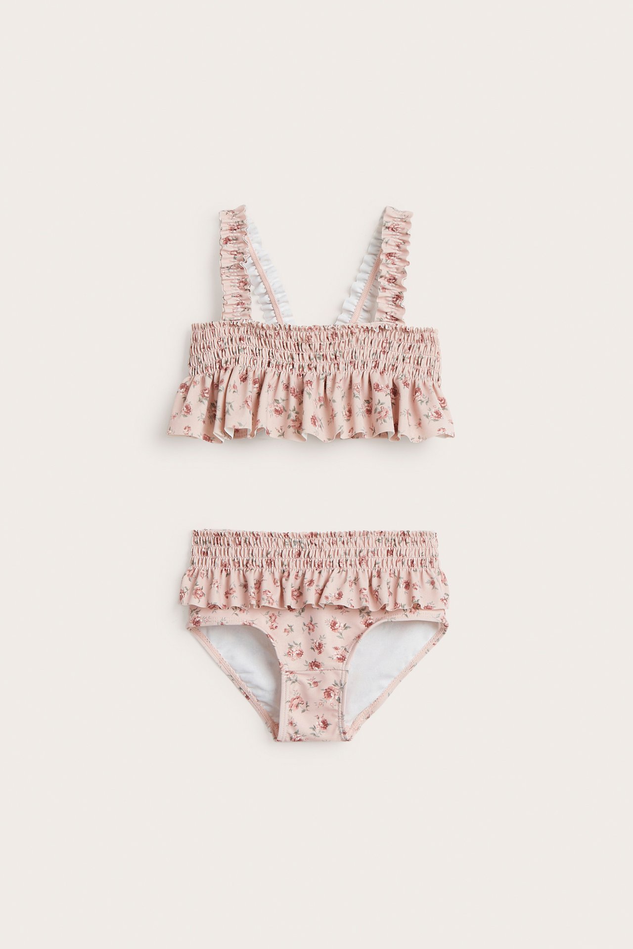 Blommig bikini med volanger - Rosa - 1