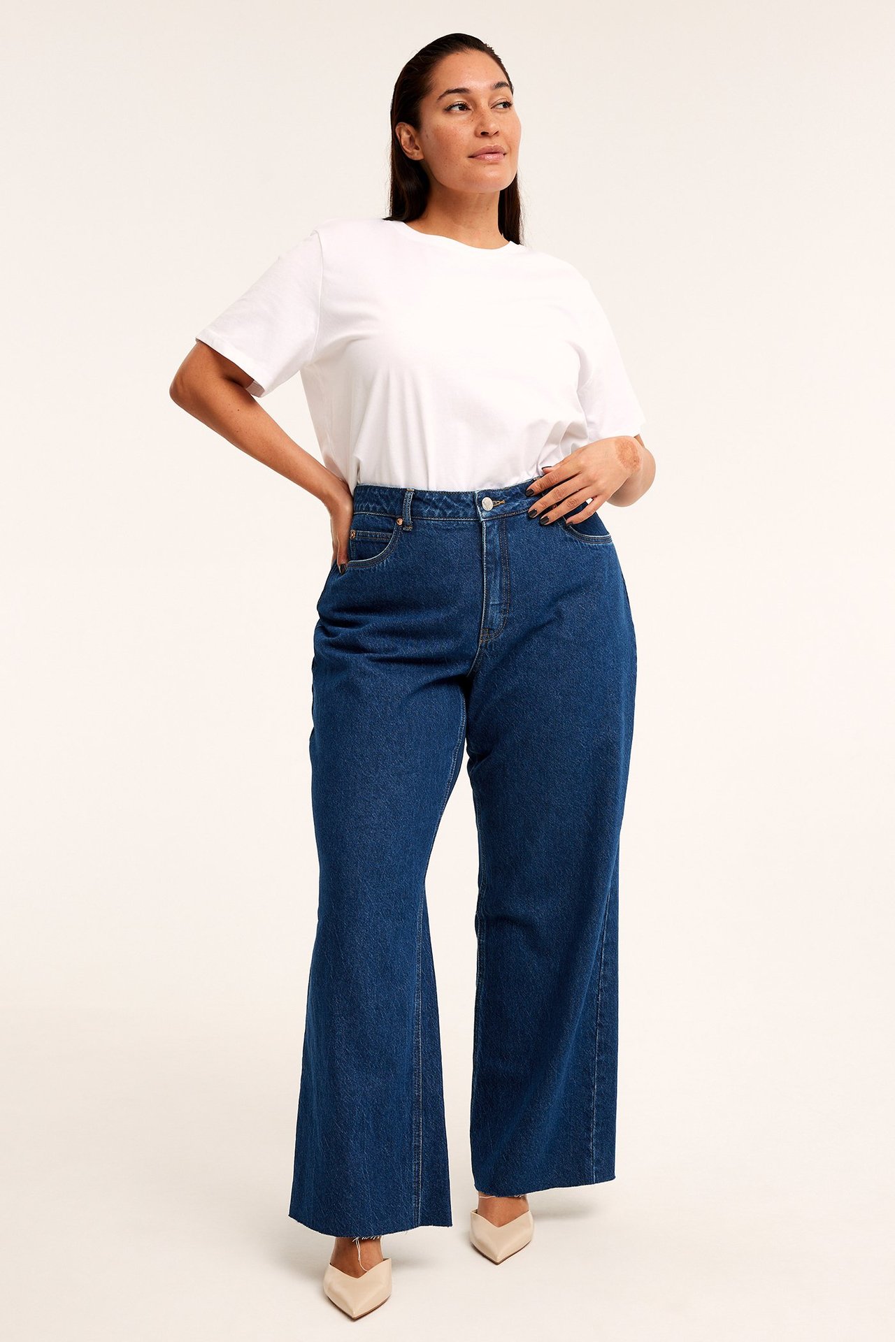 Wide leg jeans mid waist - Mörk denim - 173cm / Storlek: 50 - 1