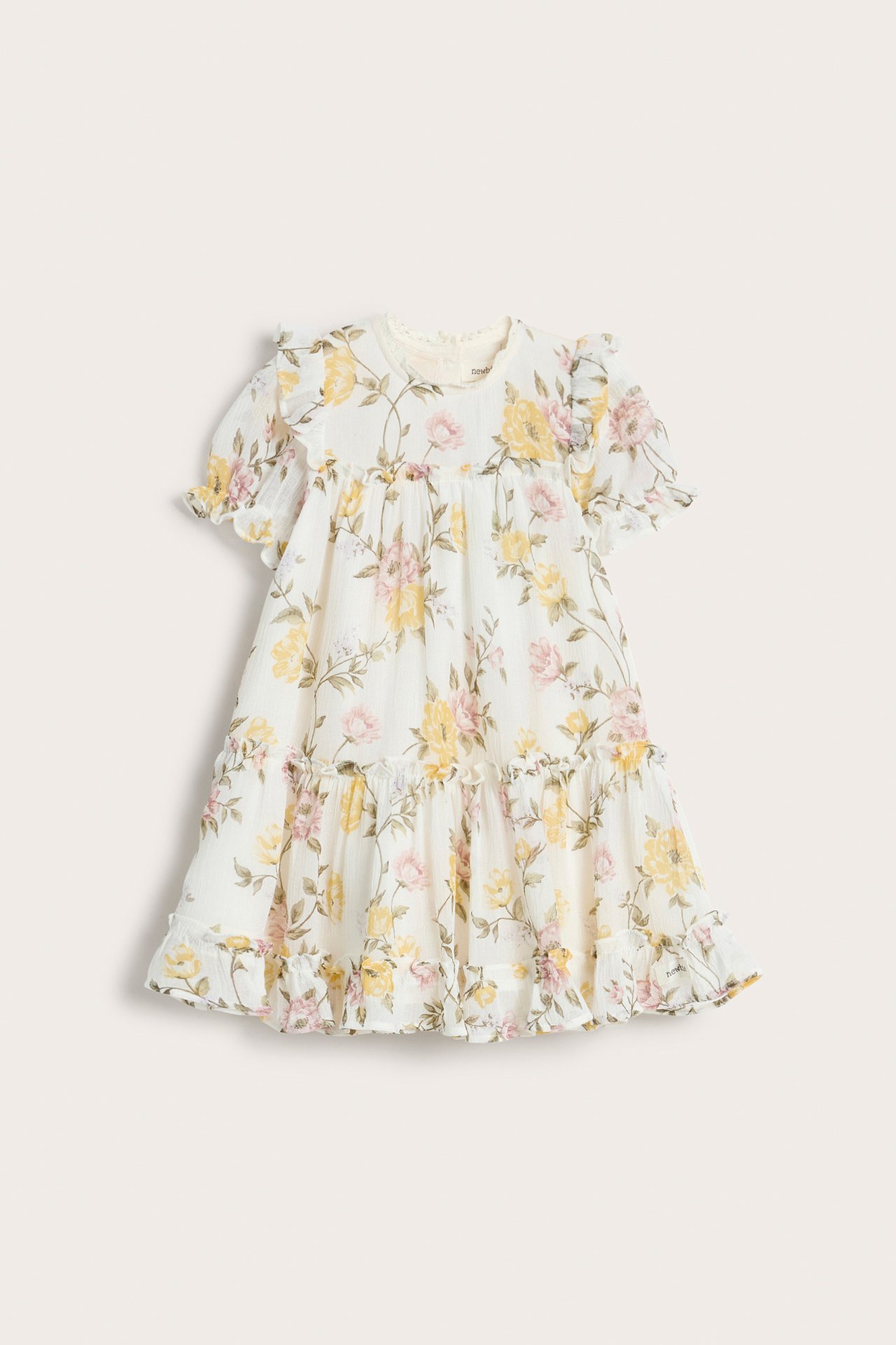 Blomstret chiffonkjole - Offwhite - 2