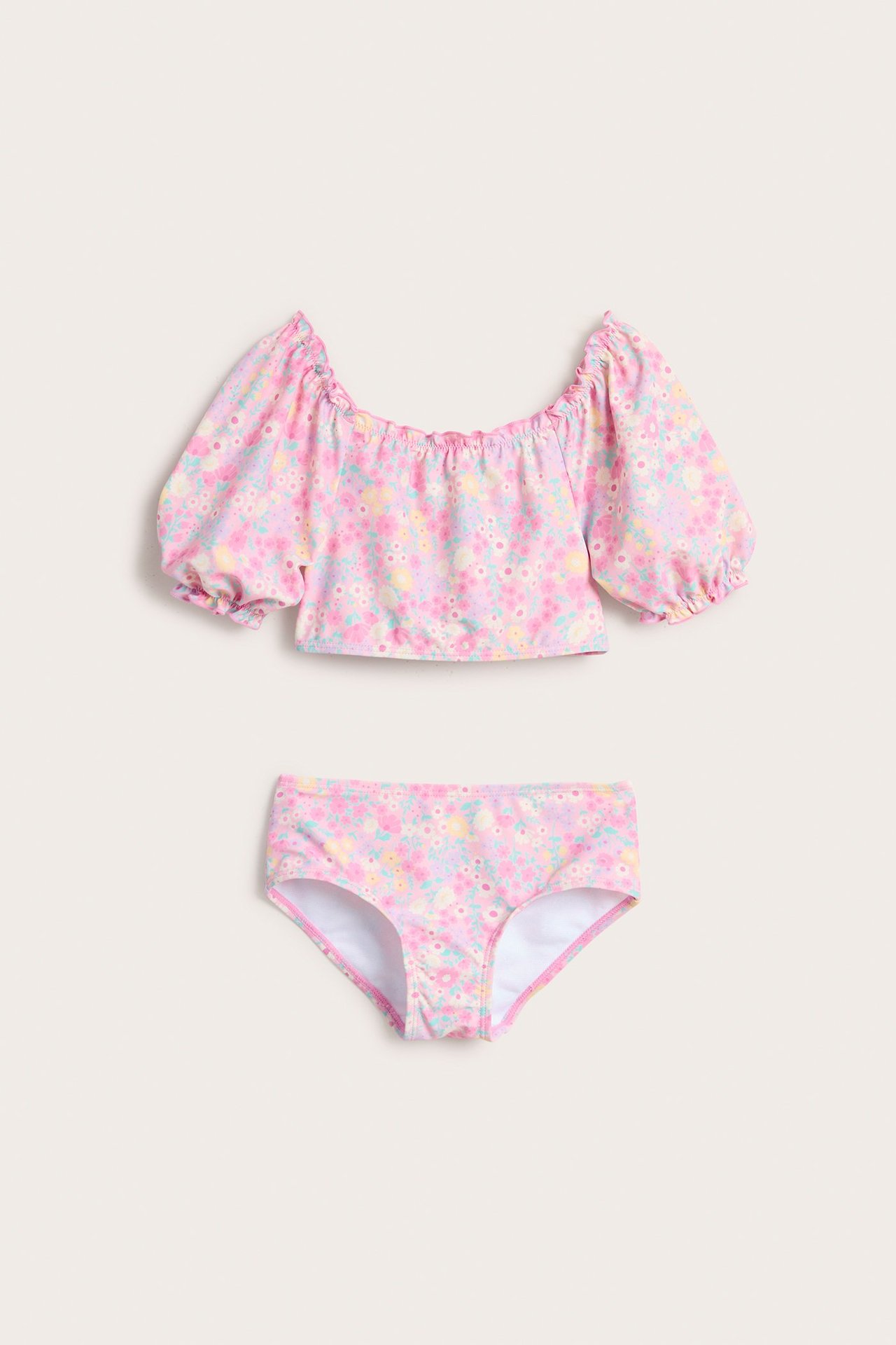 Blomstrete bikini med ermer - Rosa - 1