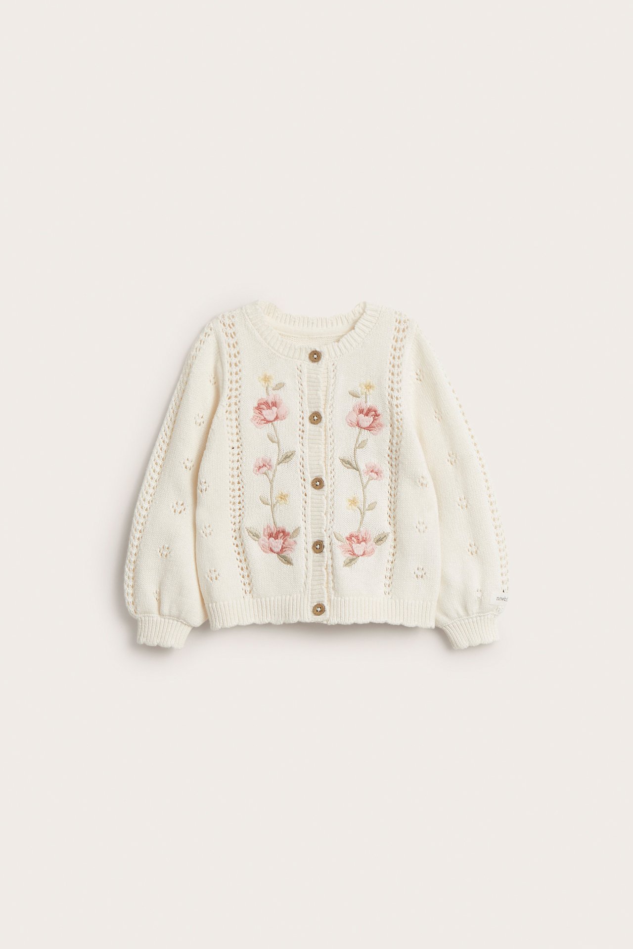 Kofta med blommigt broderi - Offwhite - 2