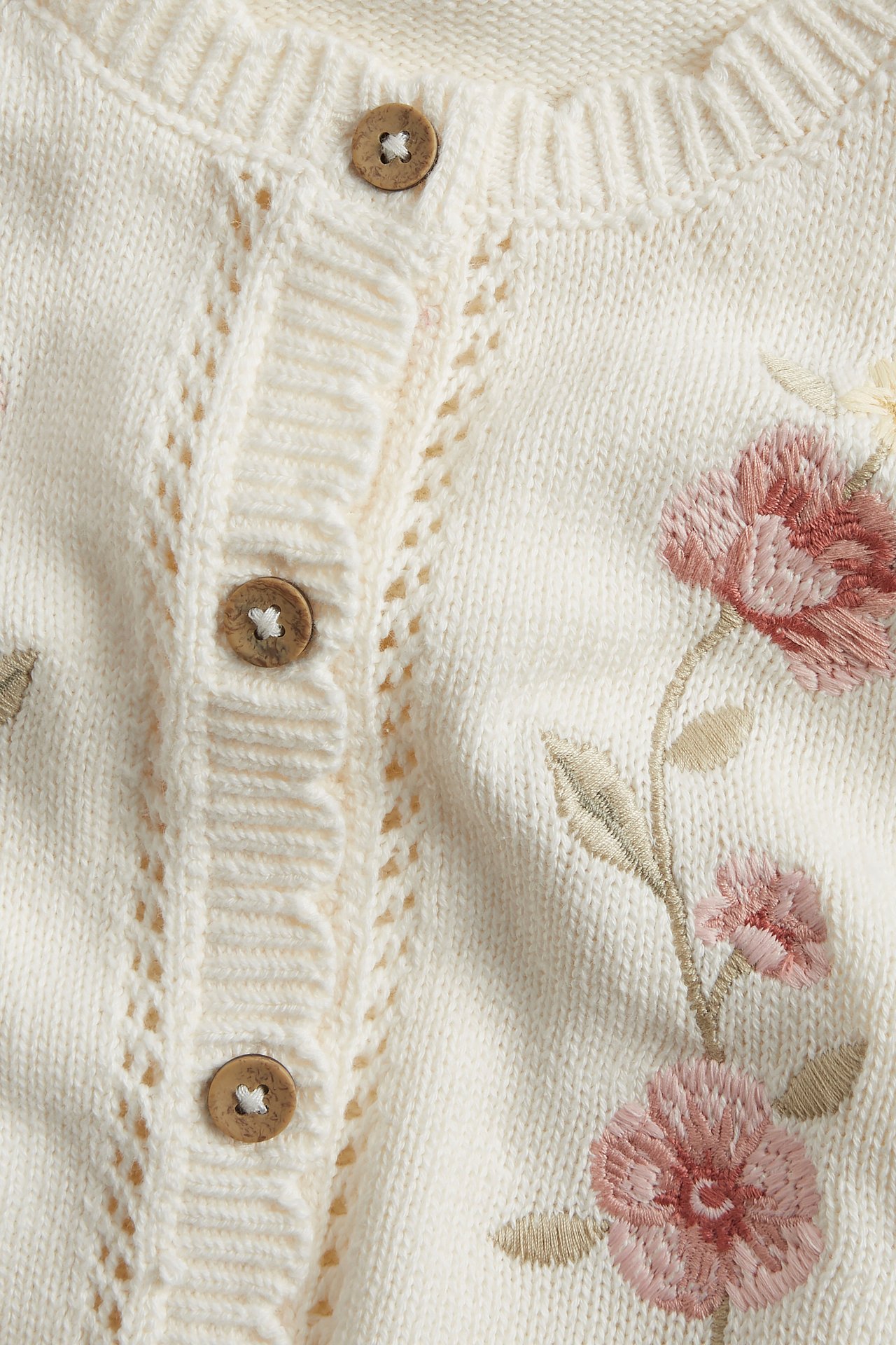 Kofta med blommigt broderie - Offwhite - 5