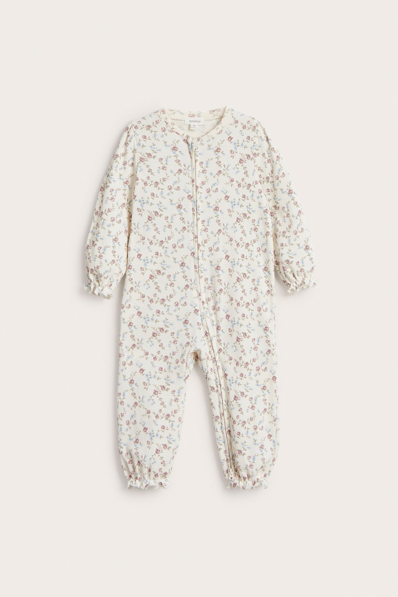 Blommig ribbad pyjamas - Offwhite - 1