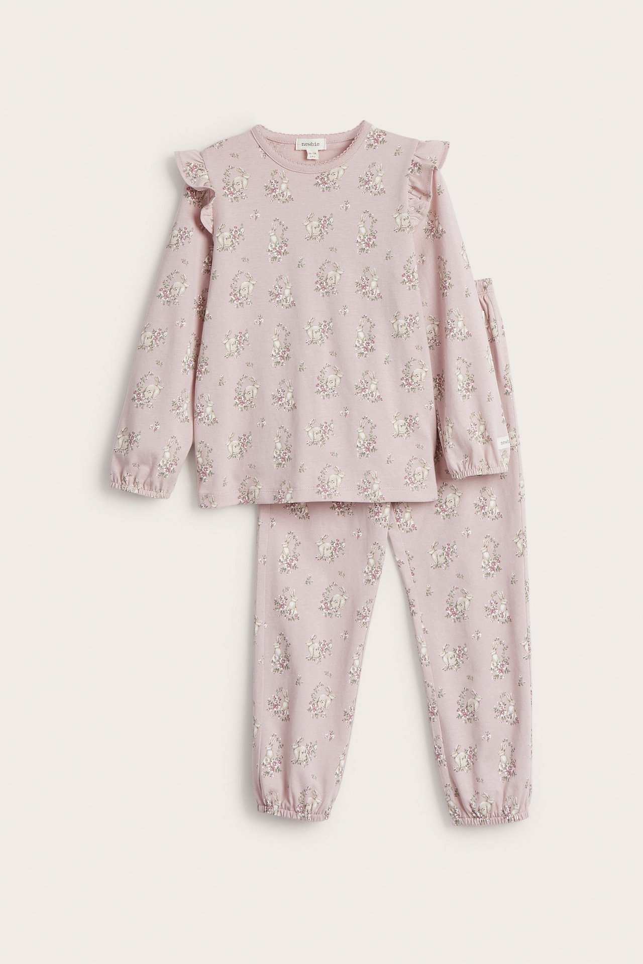 Blommig pyjamas med volang - Rosa - 1