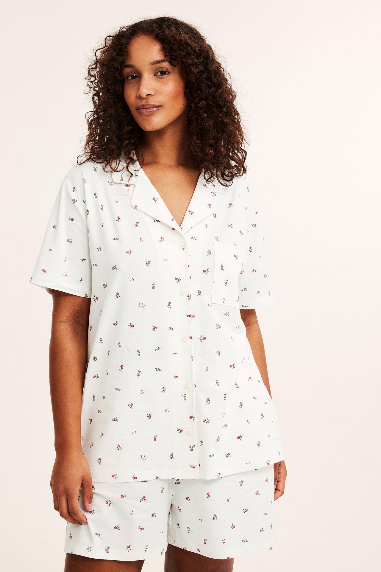 Pyjamas med rosmönster - Offwhite - 168cm / Storlek: M - 1