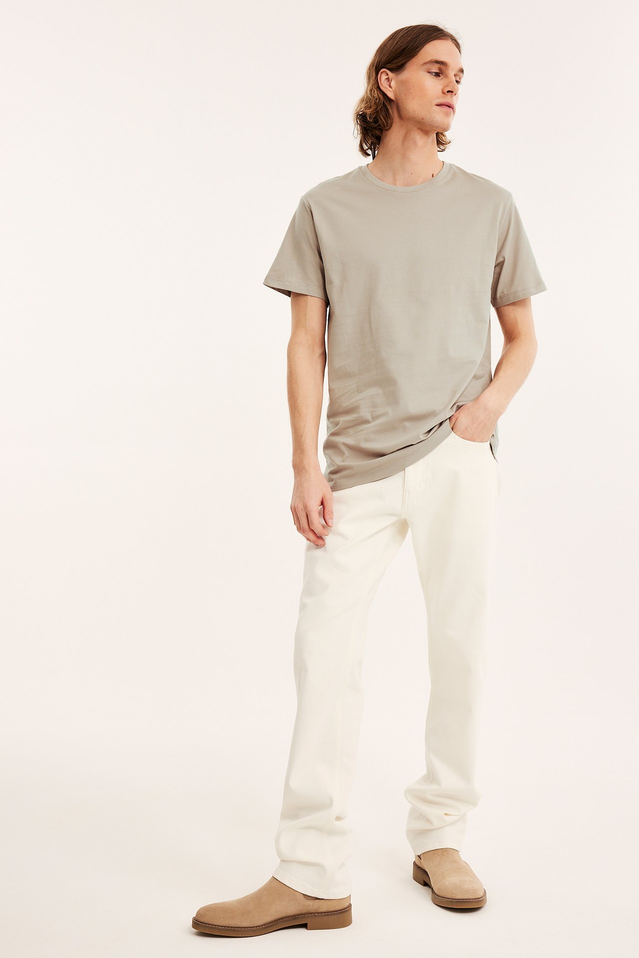 Rundhalsad t-shirt - Beige - 185cm / Storlek: M - 3