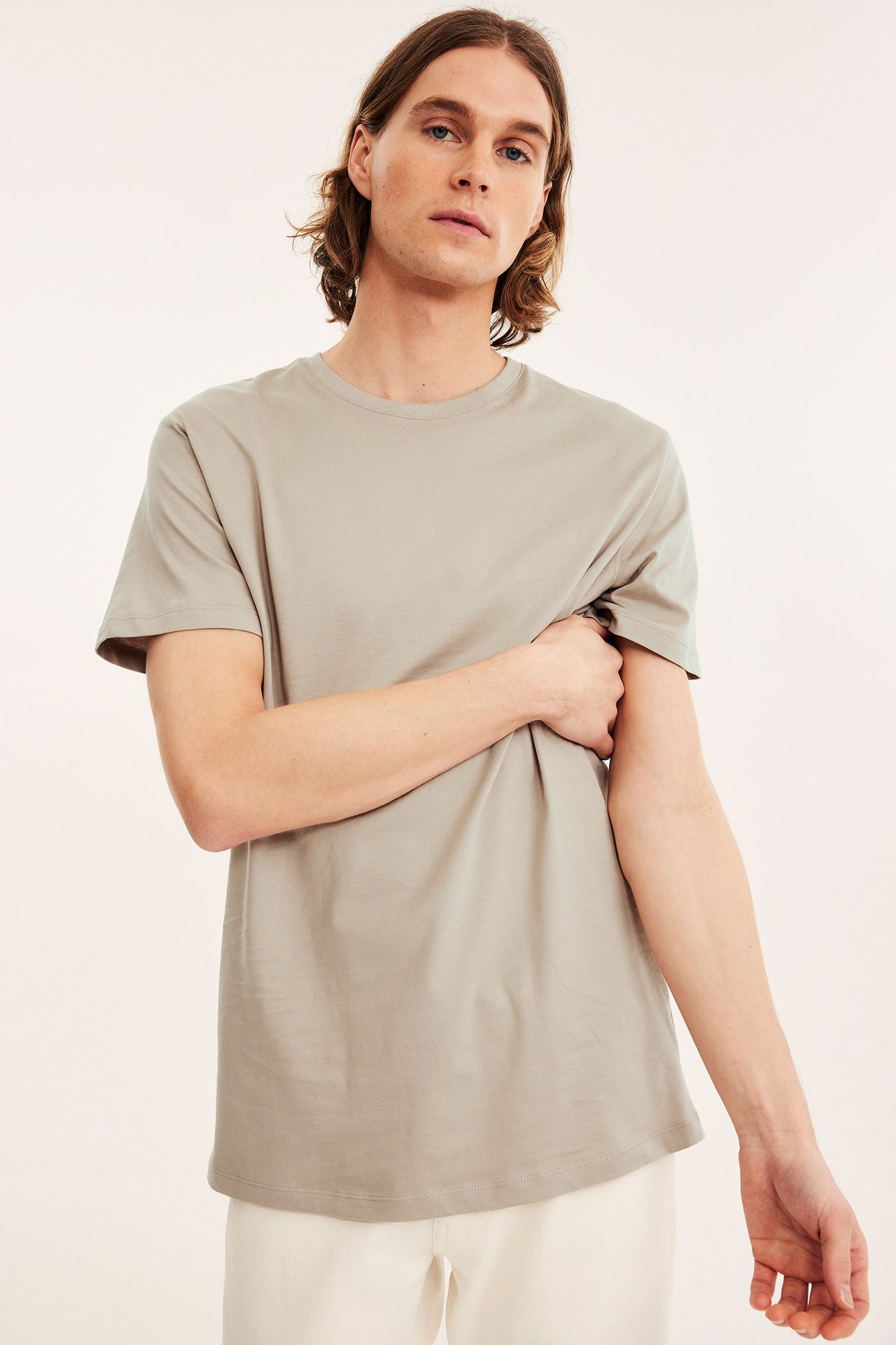 Rundhalsad t-shirt - Beige - 185cm / Storlek: M - 1