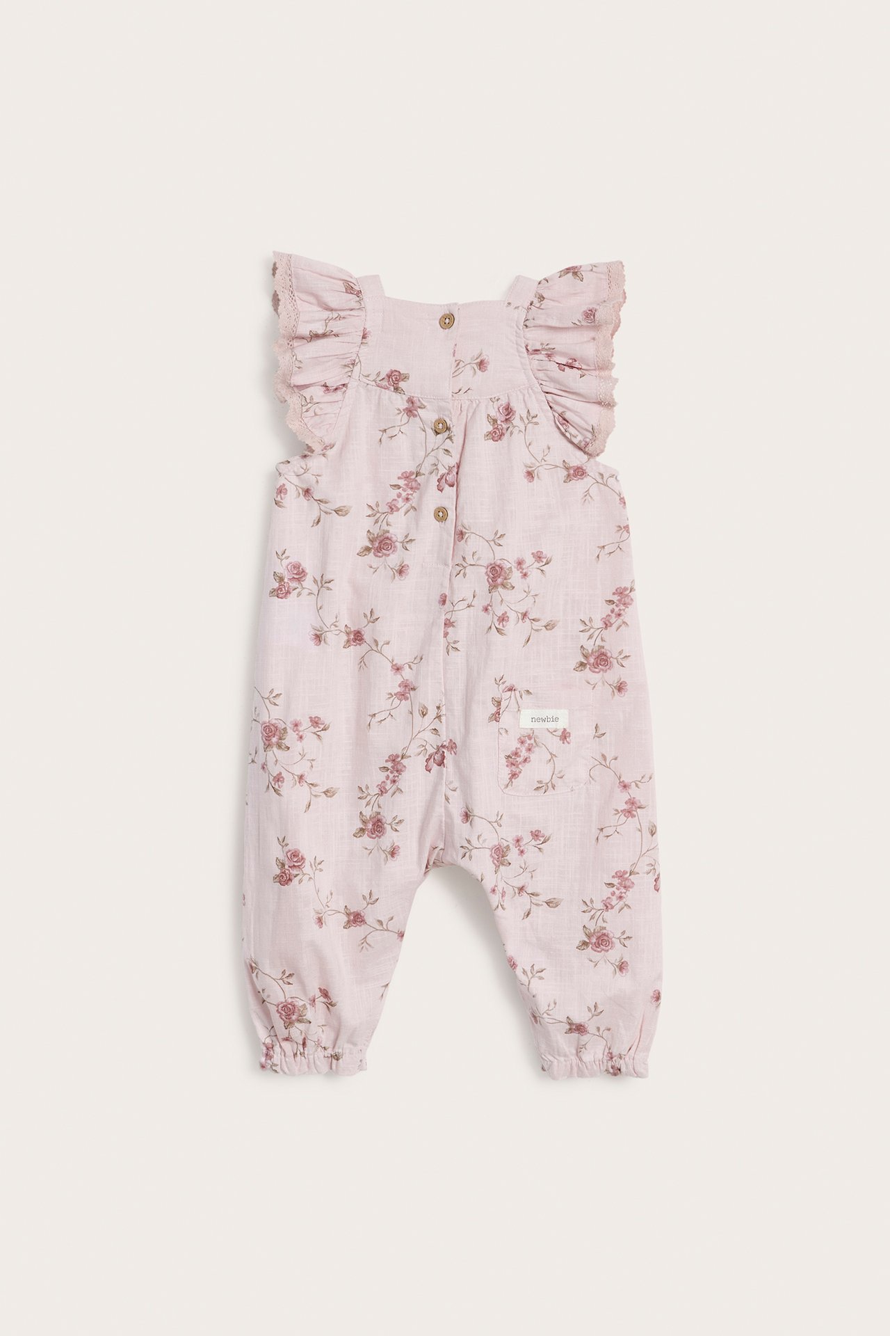 Blommig jumpsuit med volang - Rosa - 5