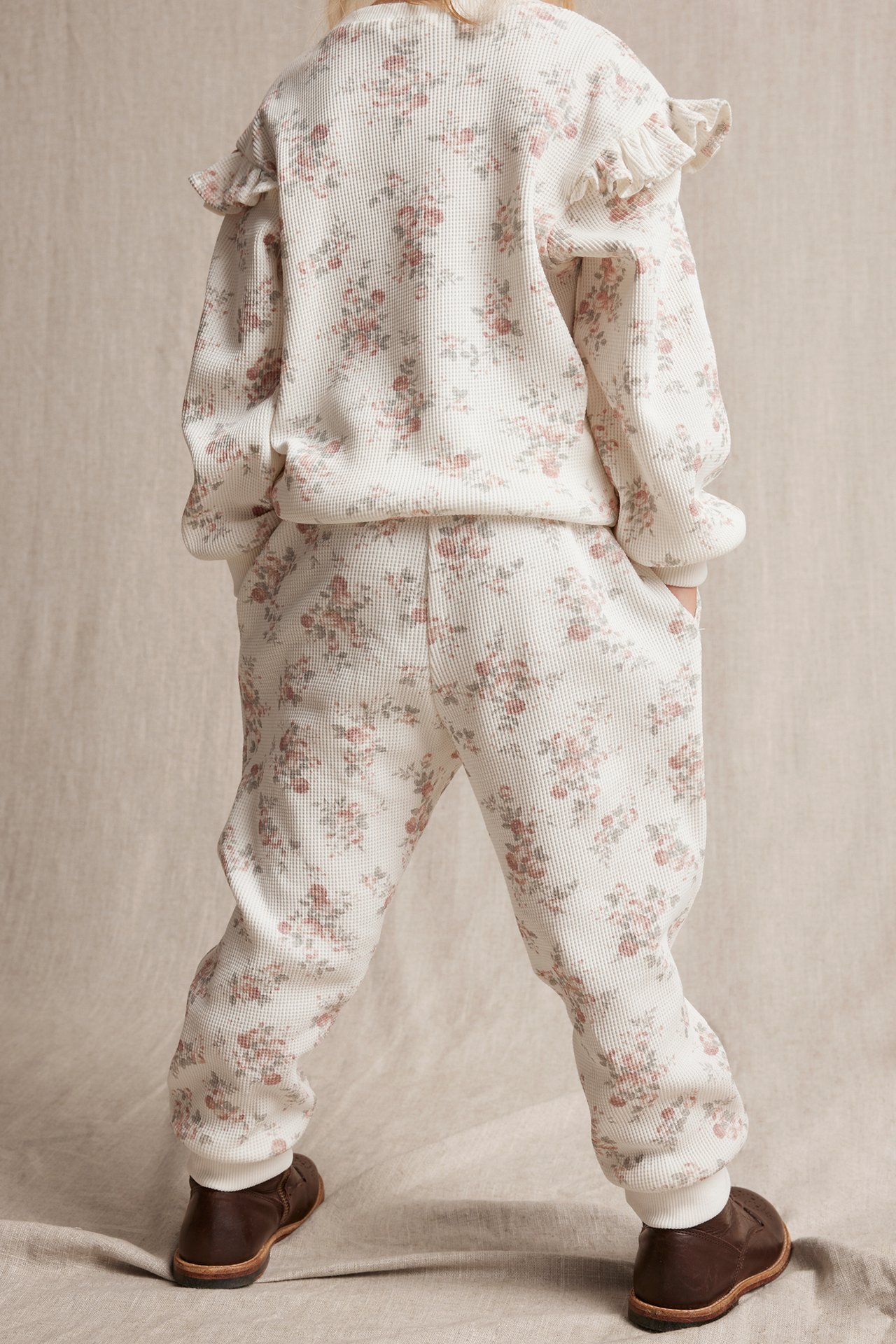 Spodnie w kwiaty, o strukturze wafla - Offwhite - 3