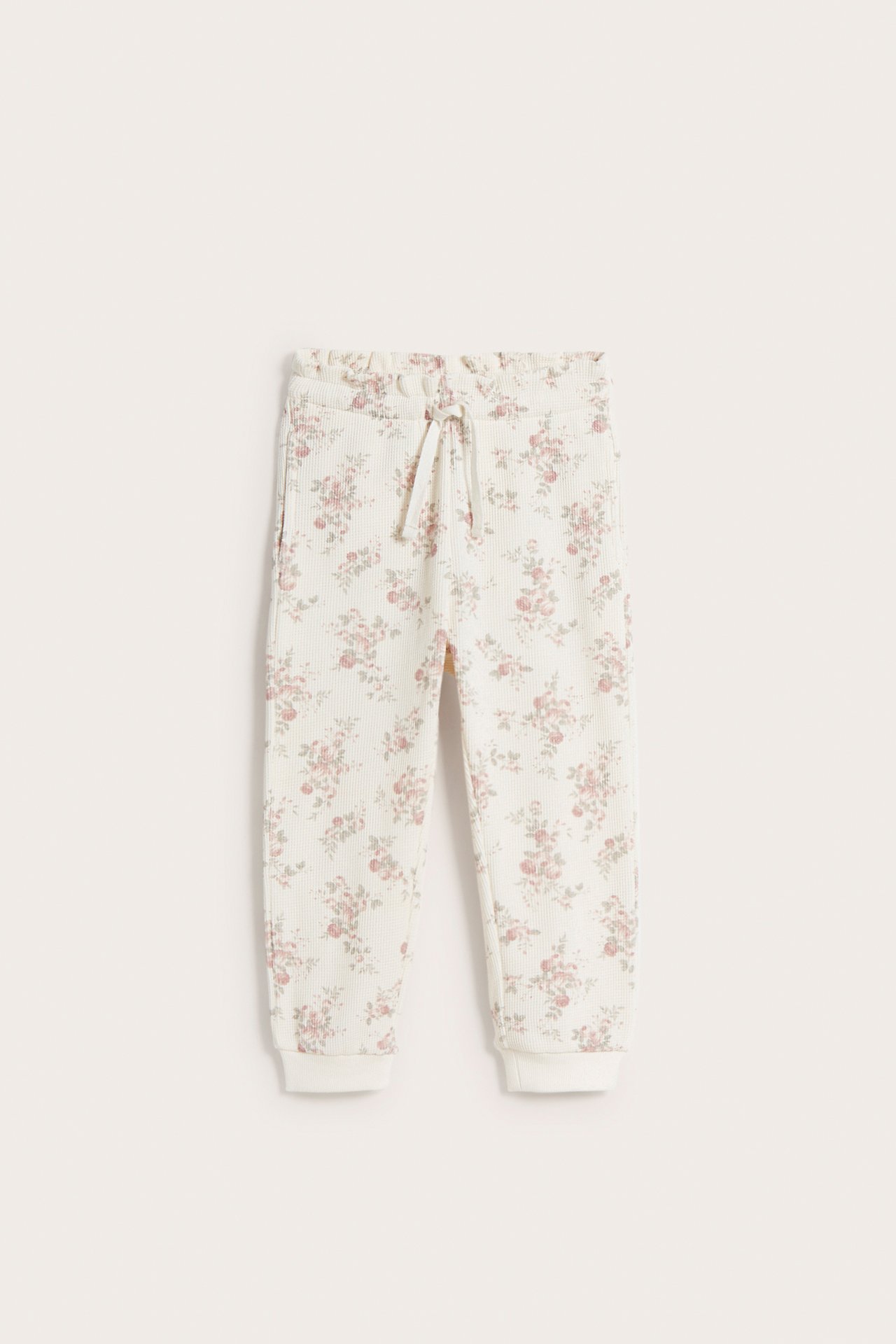 Spodnie w kwiaty, o strukturze wafla - Offwhite - 5