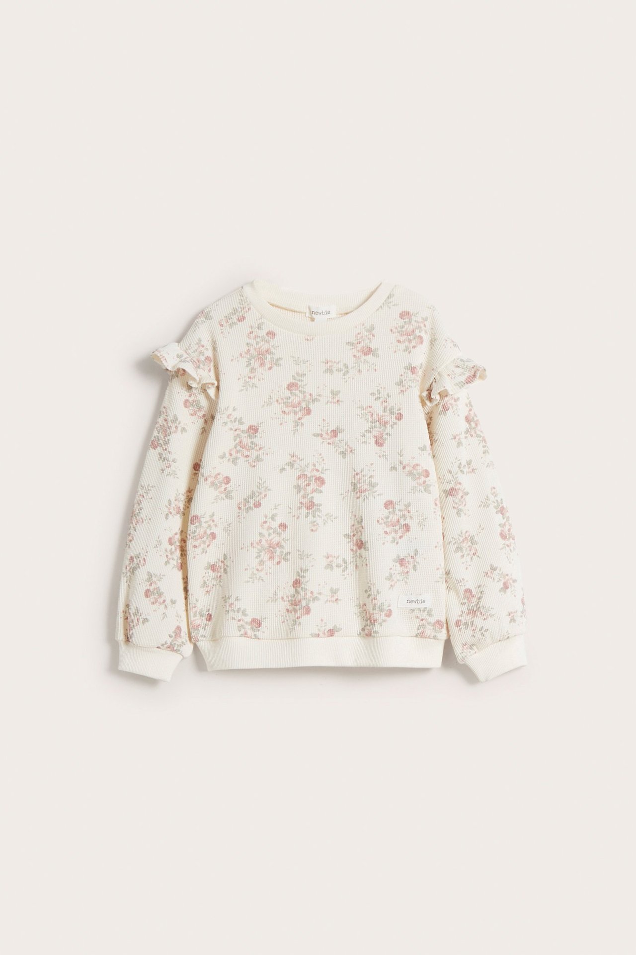 Blommig våfflad sweatshirt - Offwhite - 2