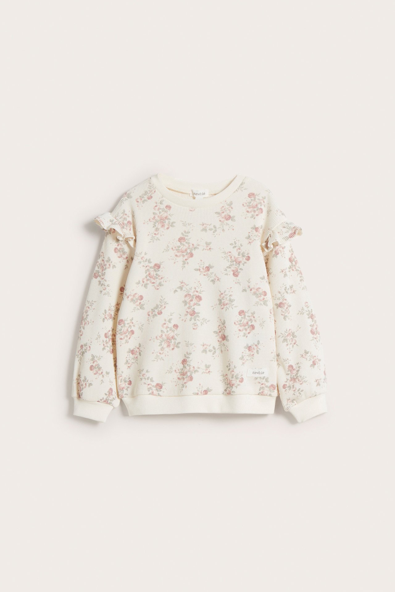 Blomstrete sweatshirt med vaffelstruktur - Offwhite - 5