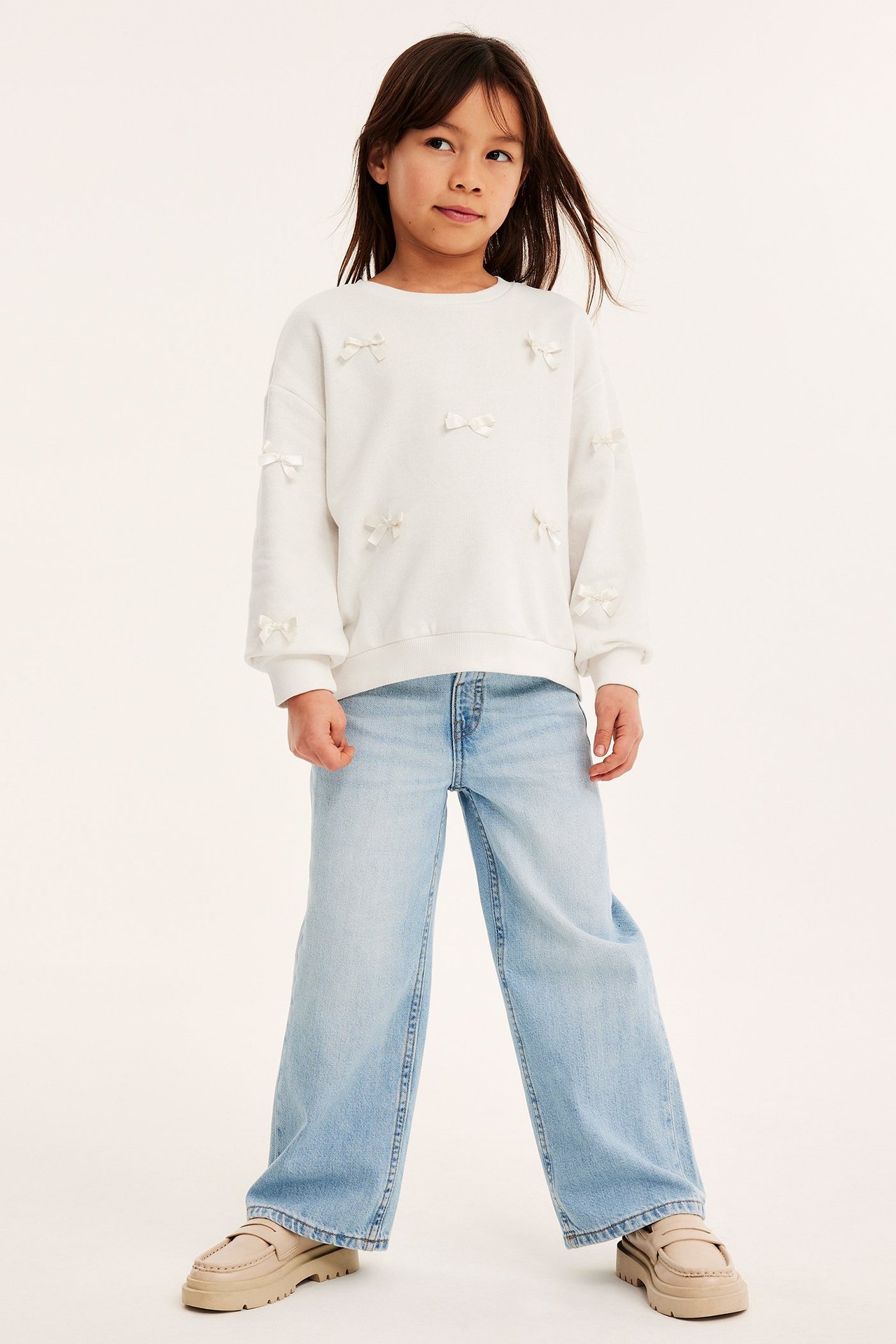 Sweatshirt med sløyfer - Offwhite - 1