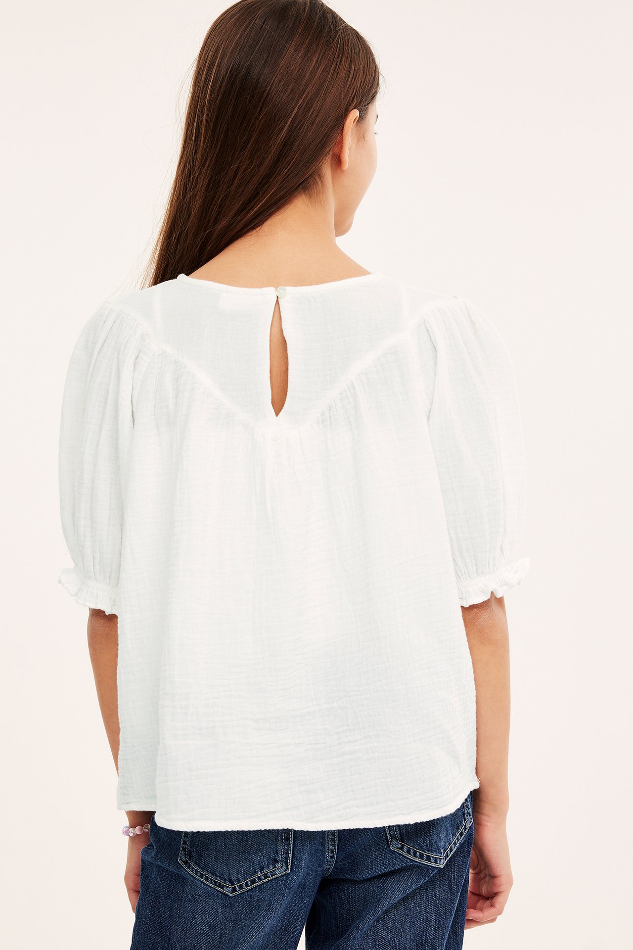 Bluse med broderie anglaise - Offwhite - 8