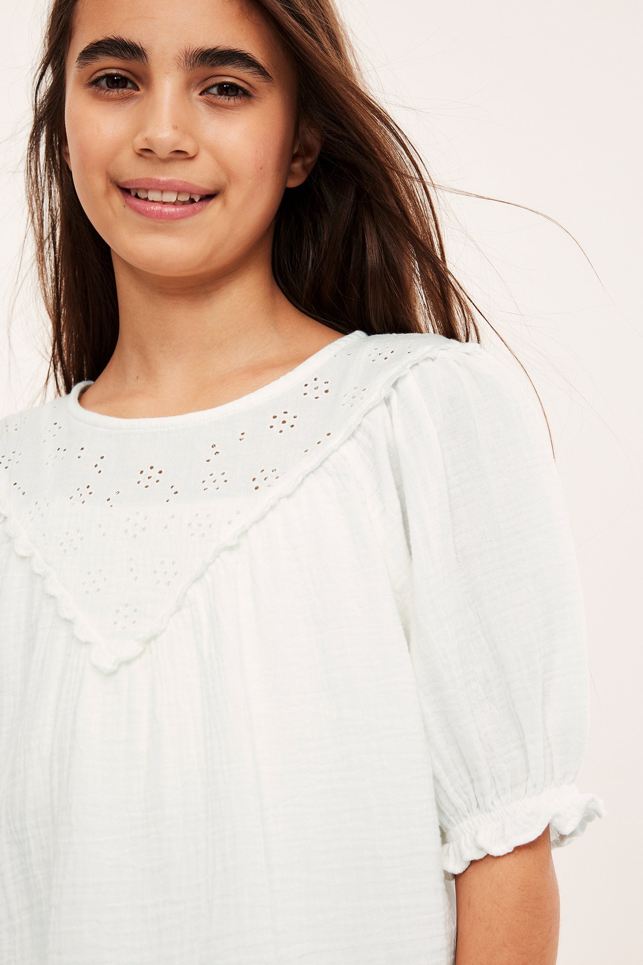 Bluse med broderie anglaise - Offwhite - 6