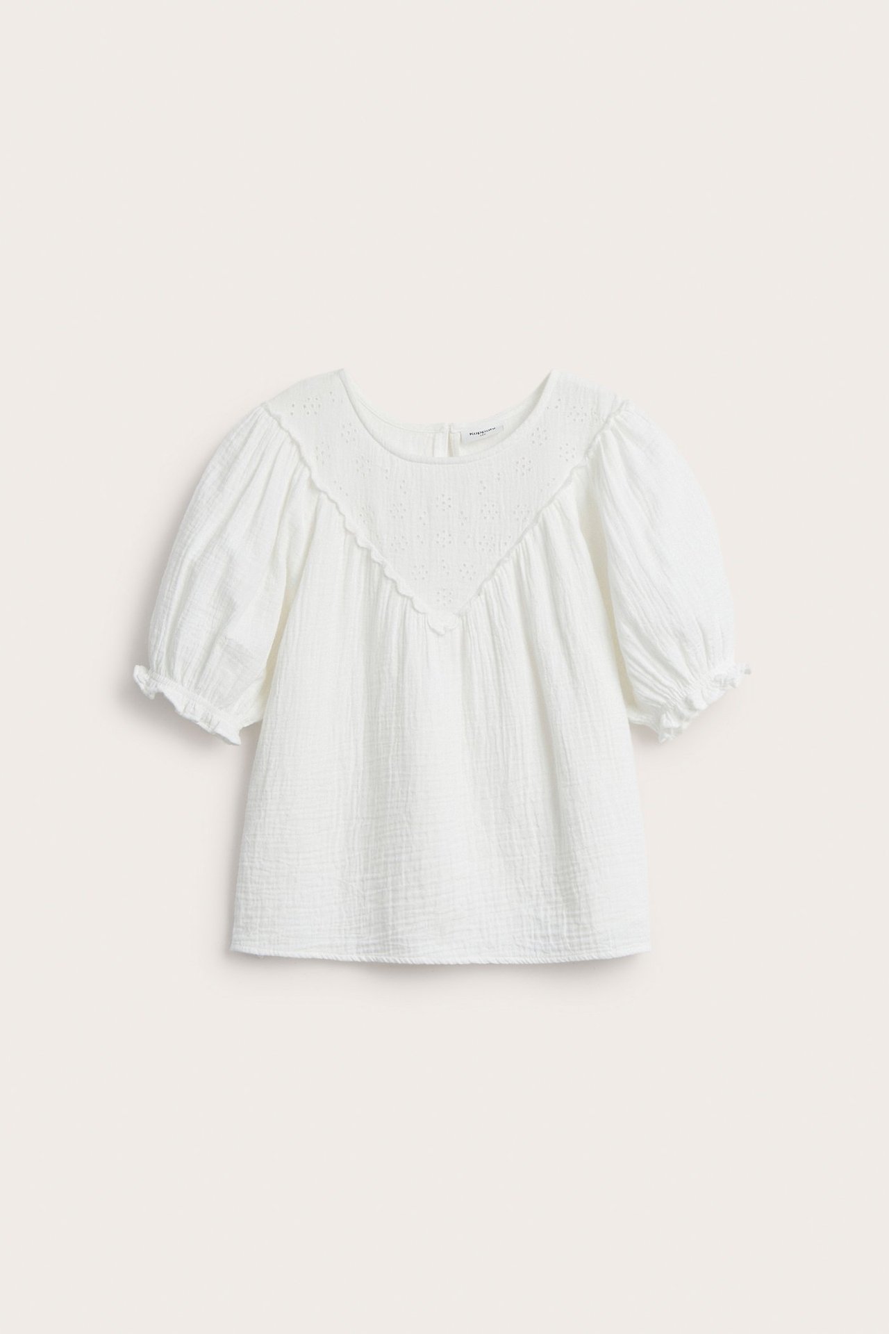 Bluse med broderie anglaise - Offwhite - 3